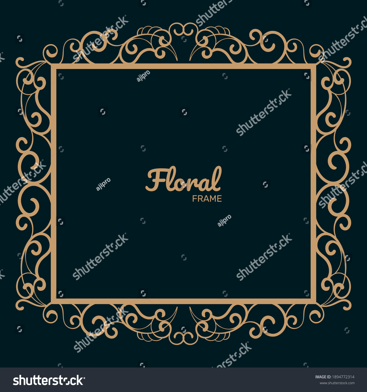 Ornamental Floral Corner Frame Dark Background Stock Vector (Royalty