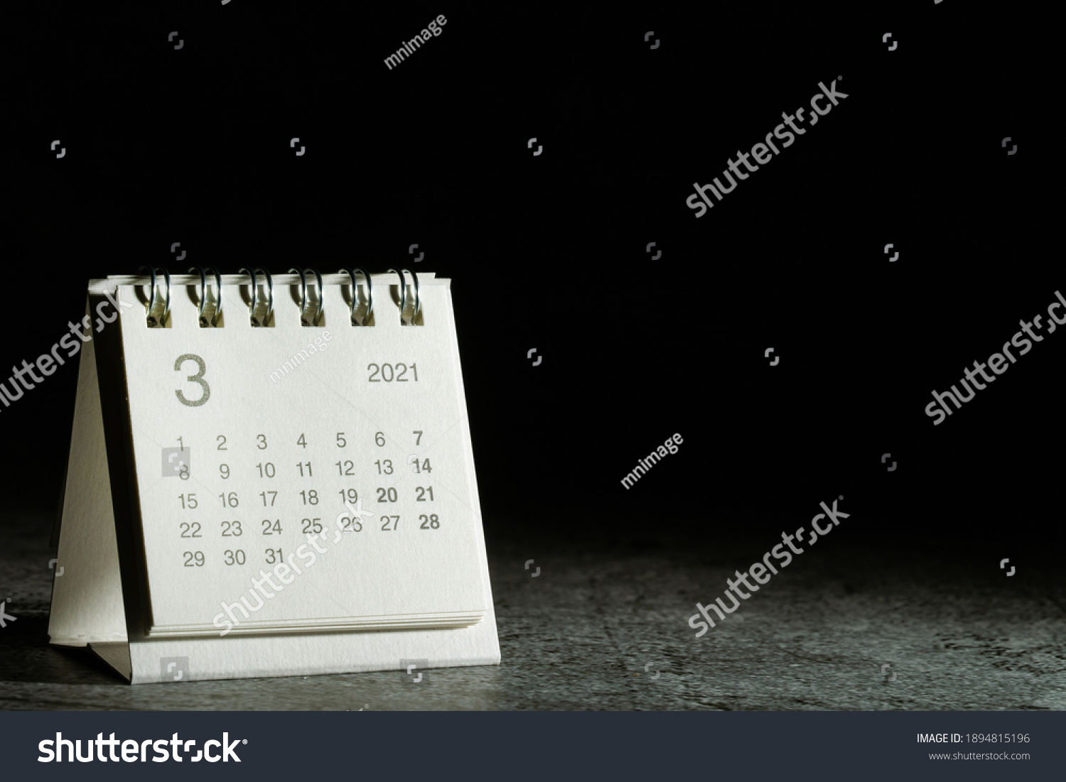 2021 March Calendar On Black Background Stock Photo 1894815196 ...