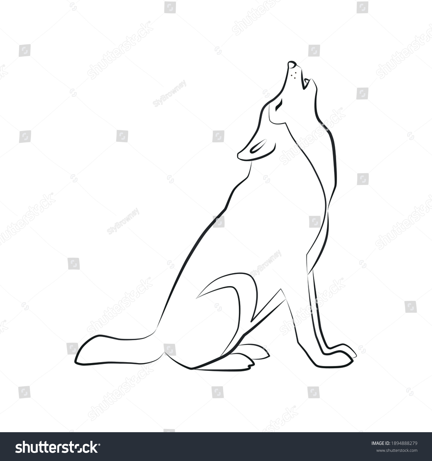 Howling Wolf Outlined Silhouette Illustration Howling Stock Vector ...