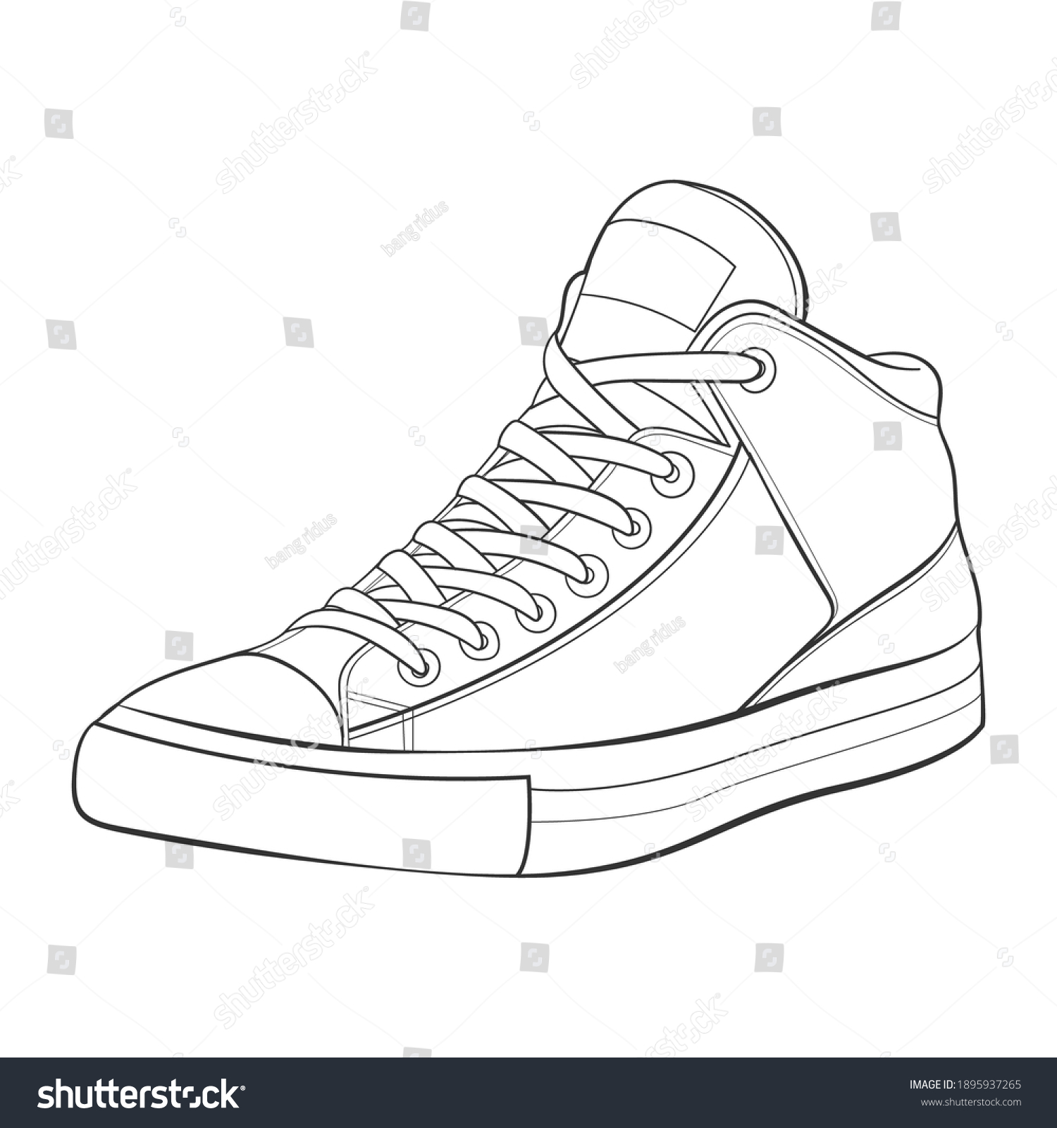 Shoes Sneaker Outline Drawing Vector Sneakers Stock Vector (Royalty ...