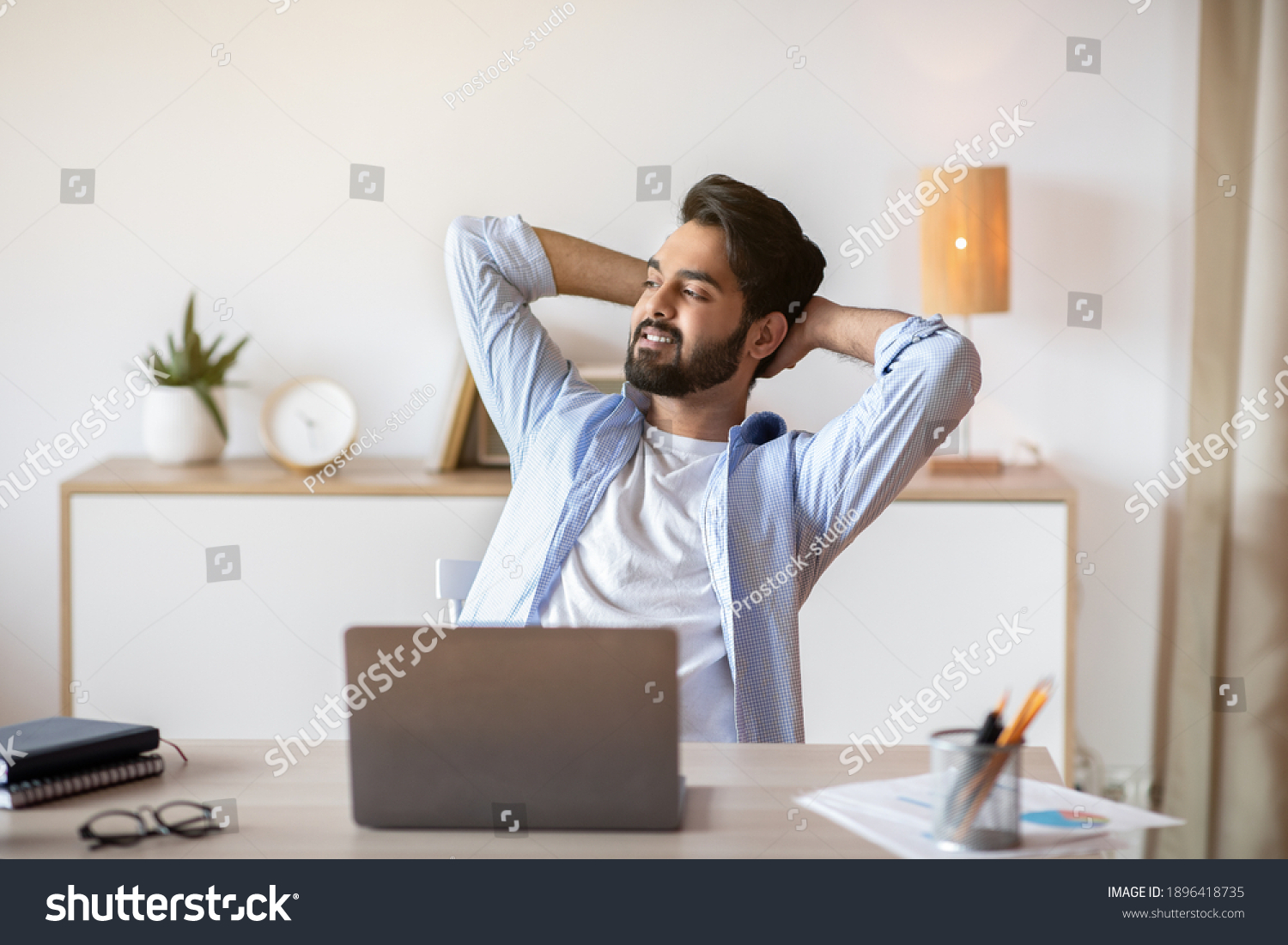 Relaxed Eastern Man Leaning Back Chair Stock Photo 1896418735 ...