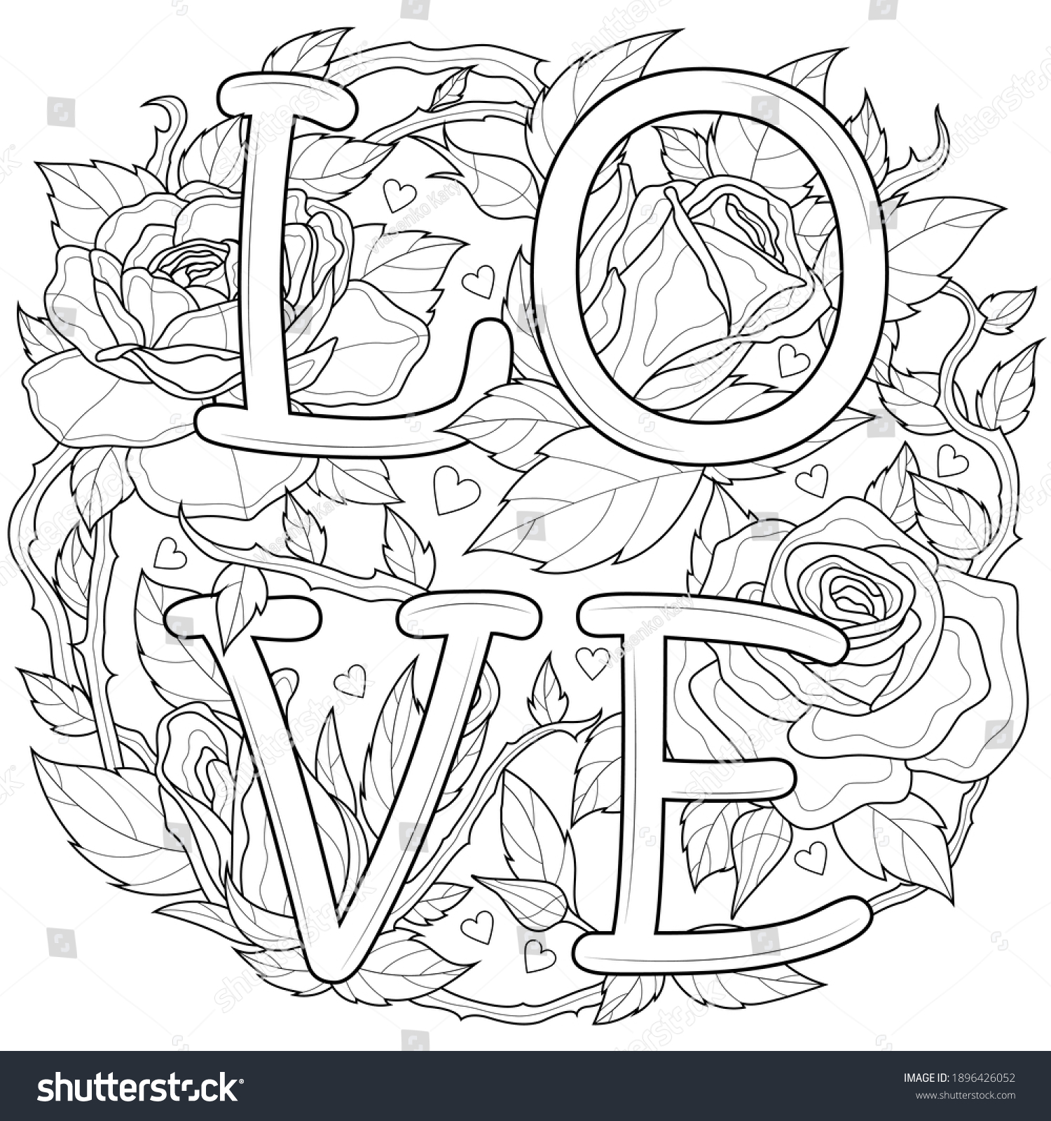 Roses Word Lovecoloring Book Antistress Children Stock Vector (Royalty ...