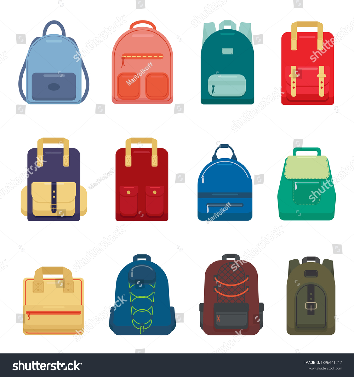 Large Set Backpacks Isolated On White Stock Vector (royalty Free 