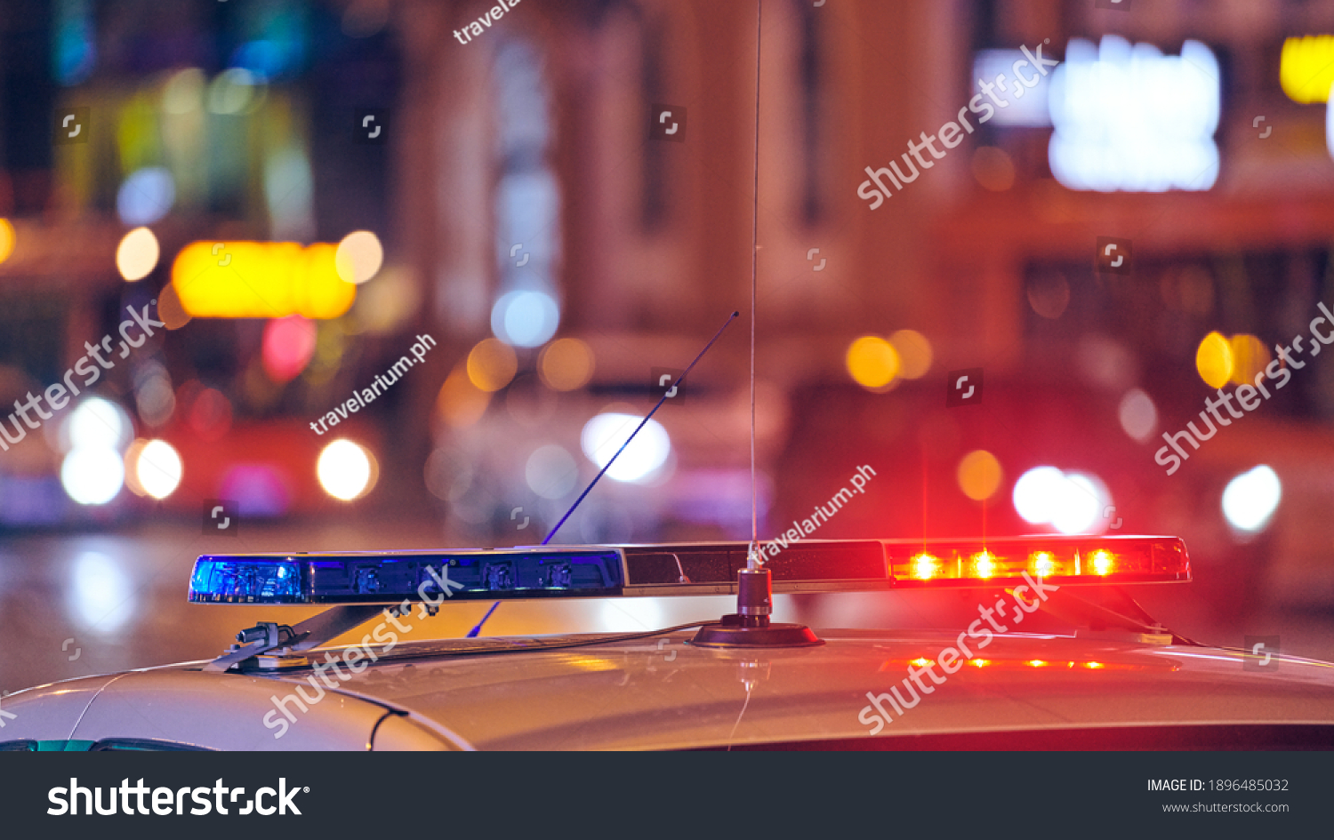 Police Car Lights Night City Street Stock Photo 1896485032 | Shutterstock