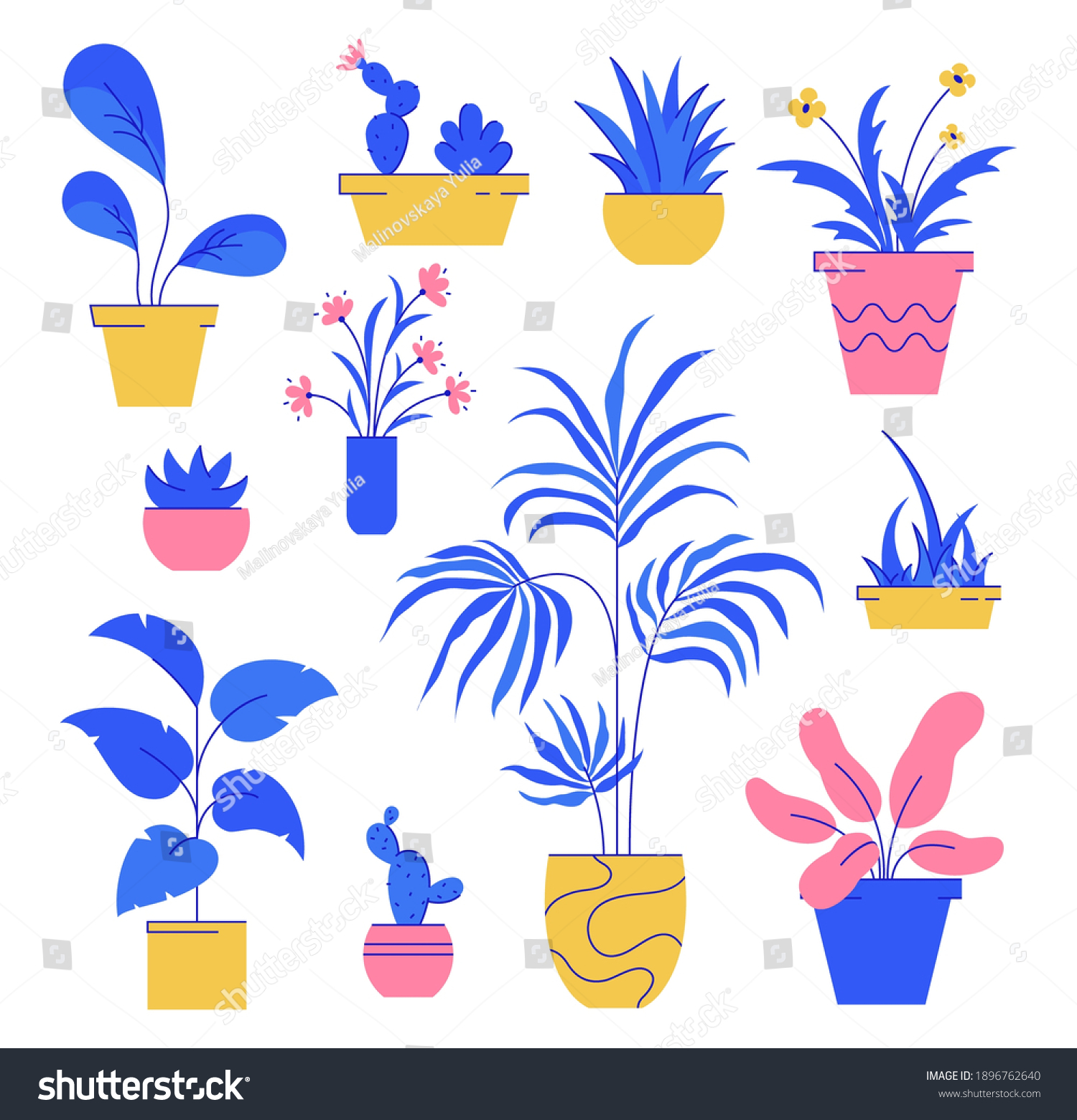 Houseplant Set Collection Potted Plants Isolated Stock Vector Royalty Free 1896762640 