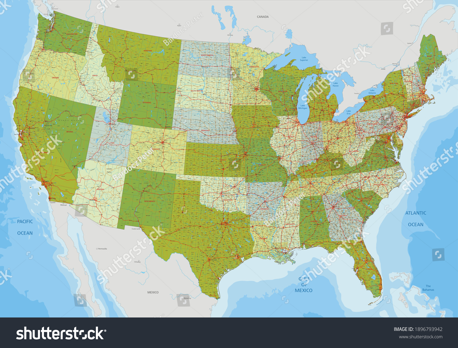 Complex Usa Political Map Every Major Stock Vector (Royalty Free ...