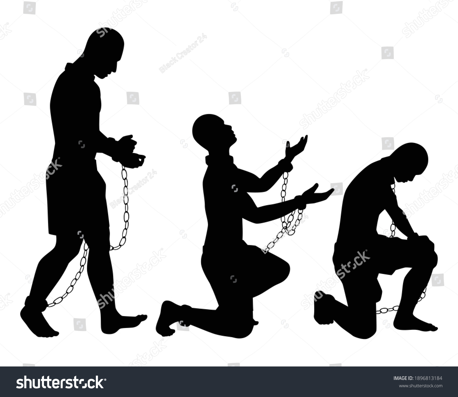 Set Male Slave Chain Silhouette Vector Stock Vector Royalty Free