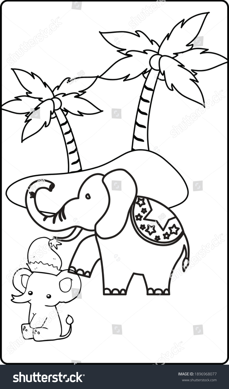 Coloring Page Illustration Mama Elephant Her Stock Illustration