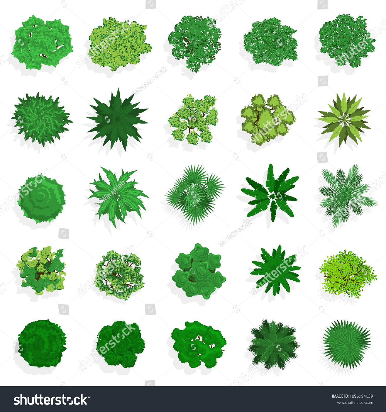 Trees Top View Green Plants Bushes Stock Vector (Royalty Free ...