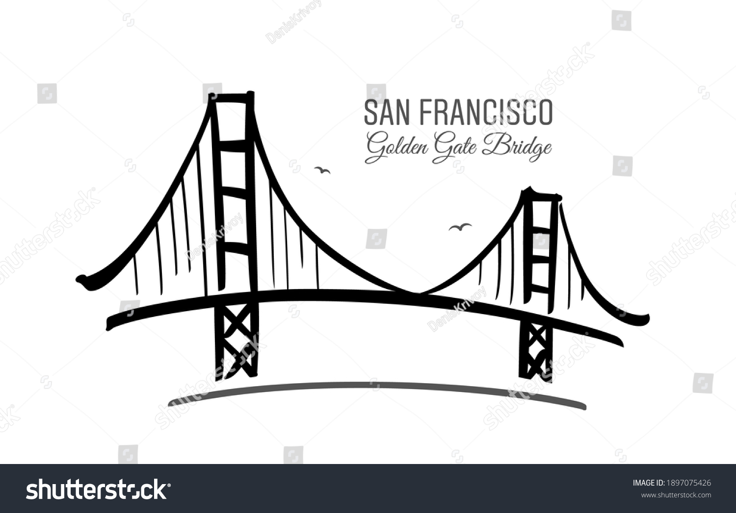 Vector Hand Drawn Golden Gate Bridge Stock Vector (Royalty Free ...