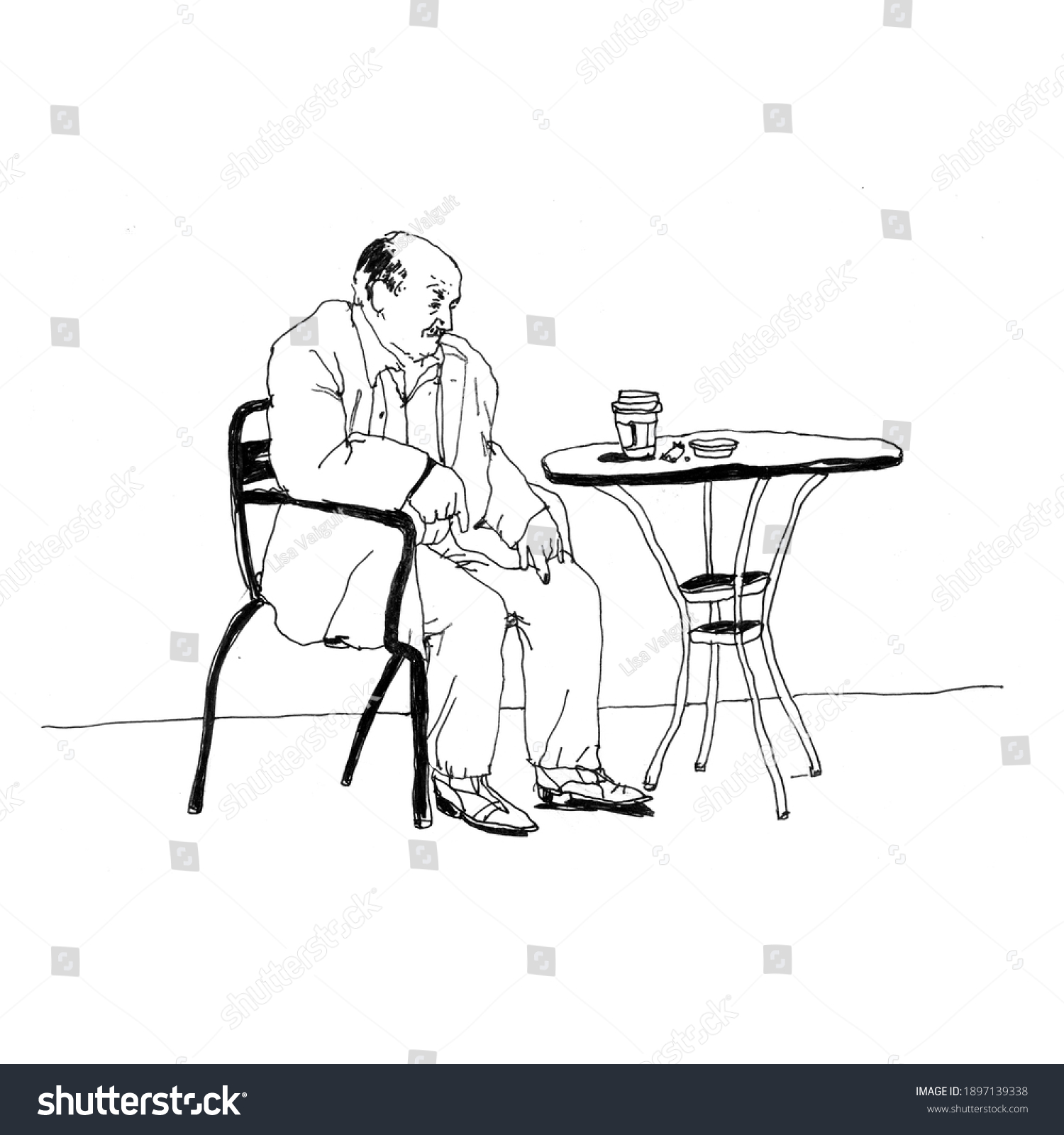 Old Man Sitting On Chair Drinking Stock Illustration 1897139338 ...