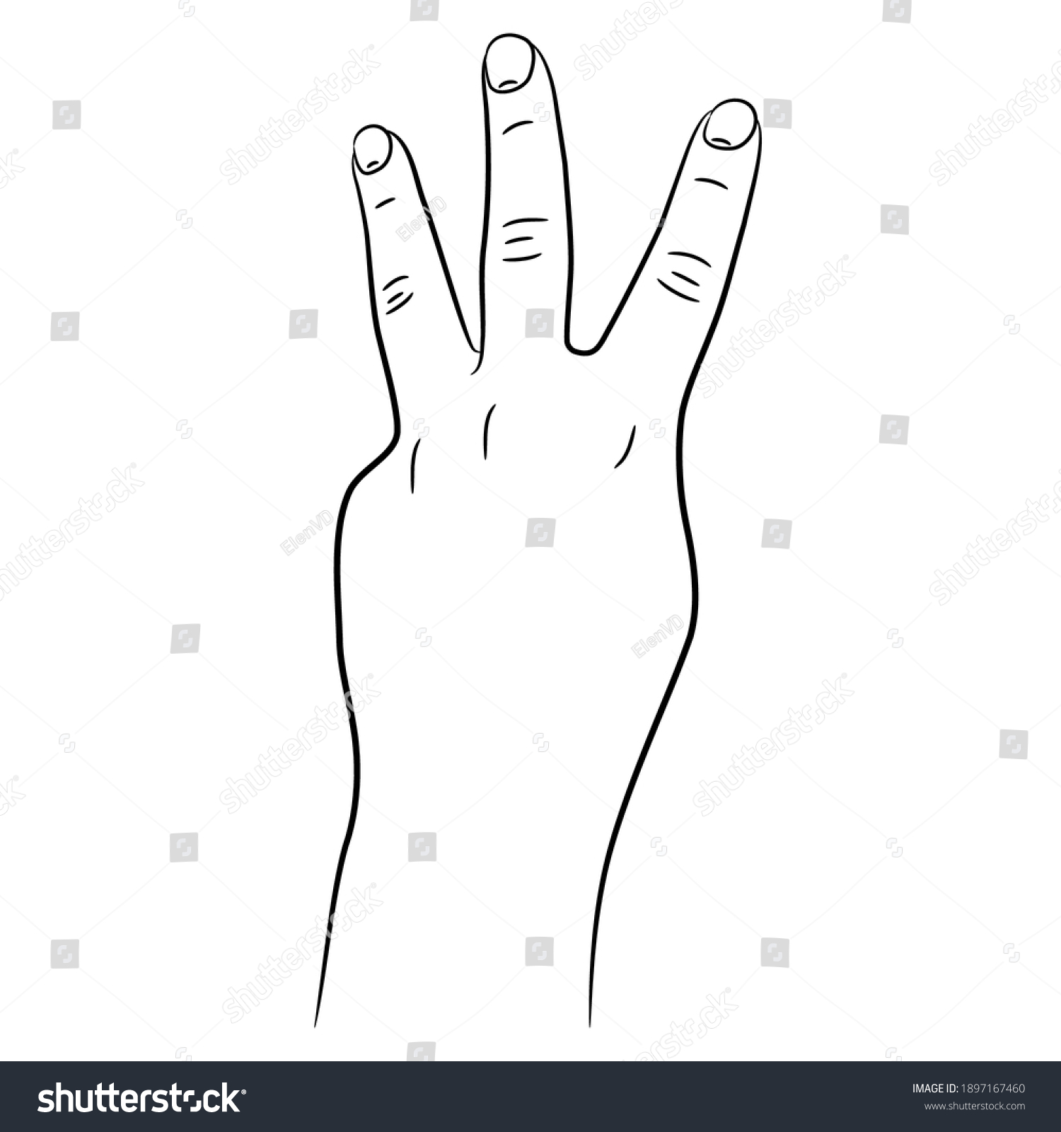 Hand Three Fingers Raised Sketch Draw Stock Vector (Royalty Free ...