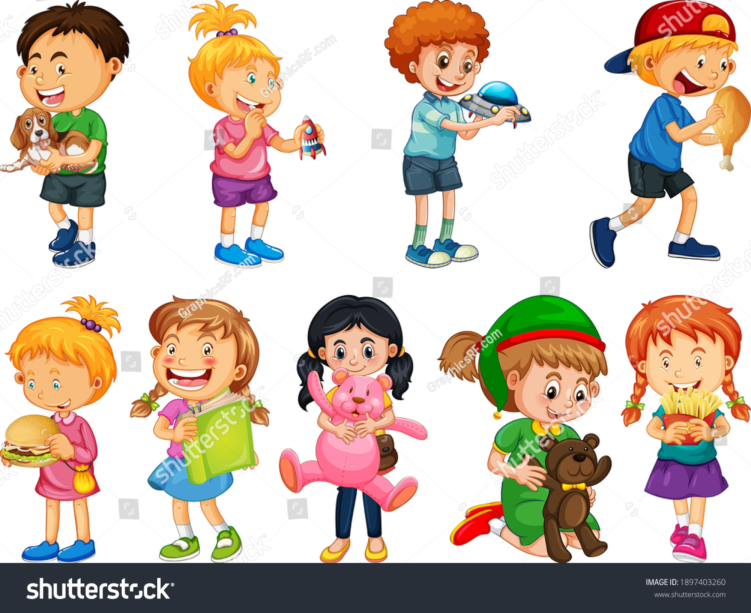 Set Different Kid Playing Their Toys Stock Vector (Royalty Free ...