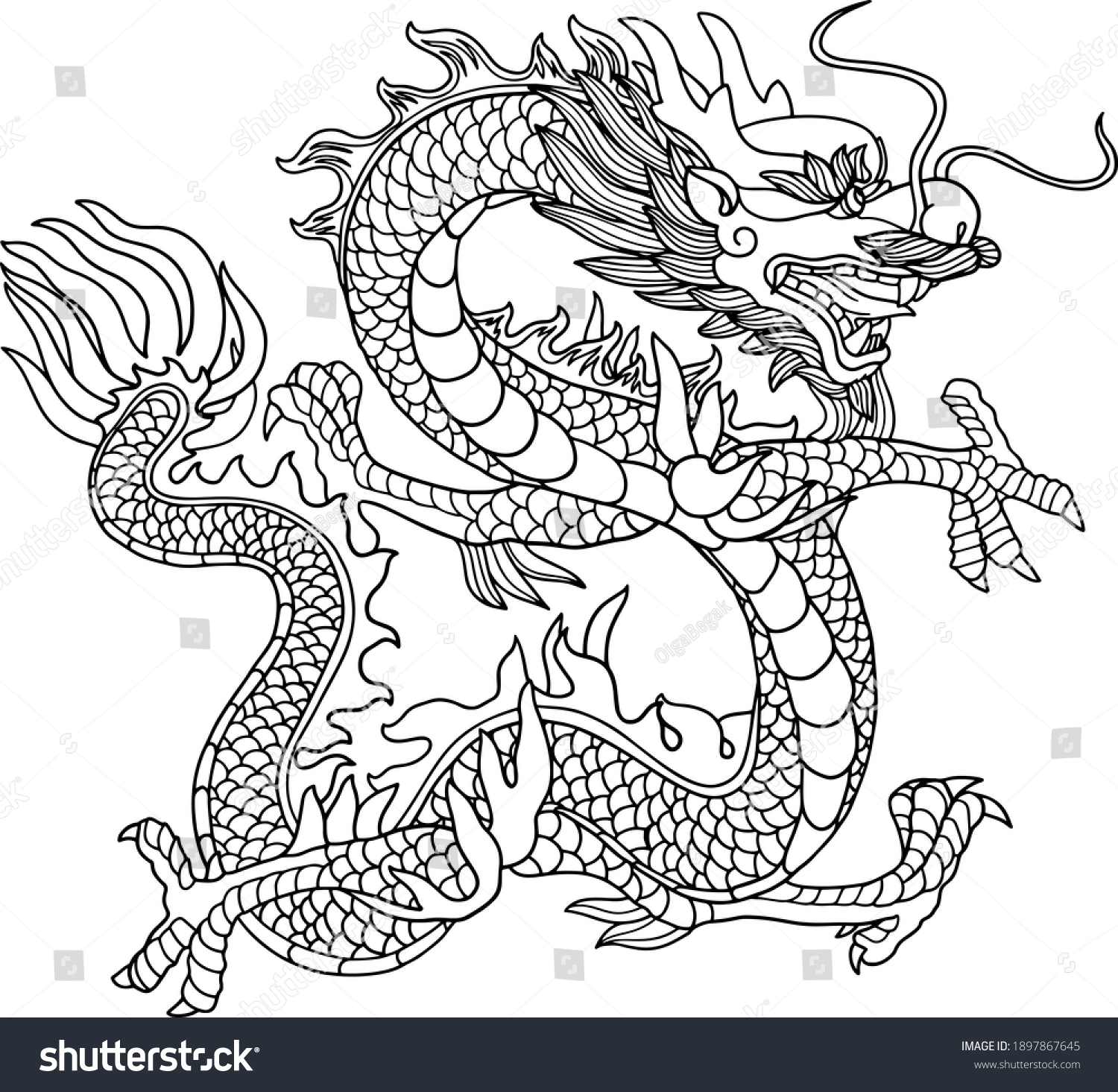 Chinese Dragon Black Outline Icon Isolated Stock Illustration ...