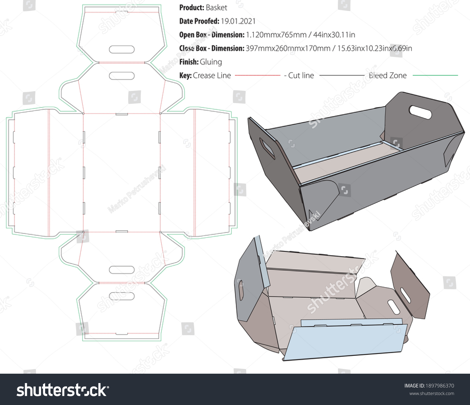 Basket Box Packaging Design Template Gluing Stock Vector (Royalty Free ...