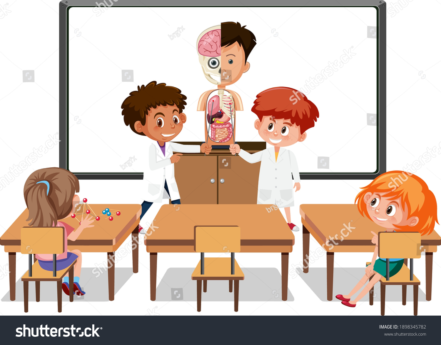 Young Students Explaining Human Anatomy Classroom Stock Vector Royalty Young Students Explaining Human Anatomy Classroom Stock Vector Royalty