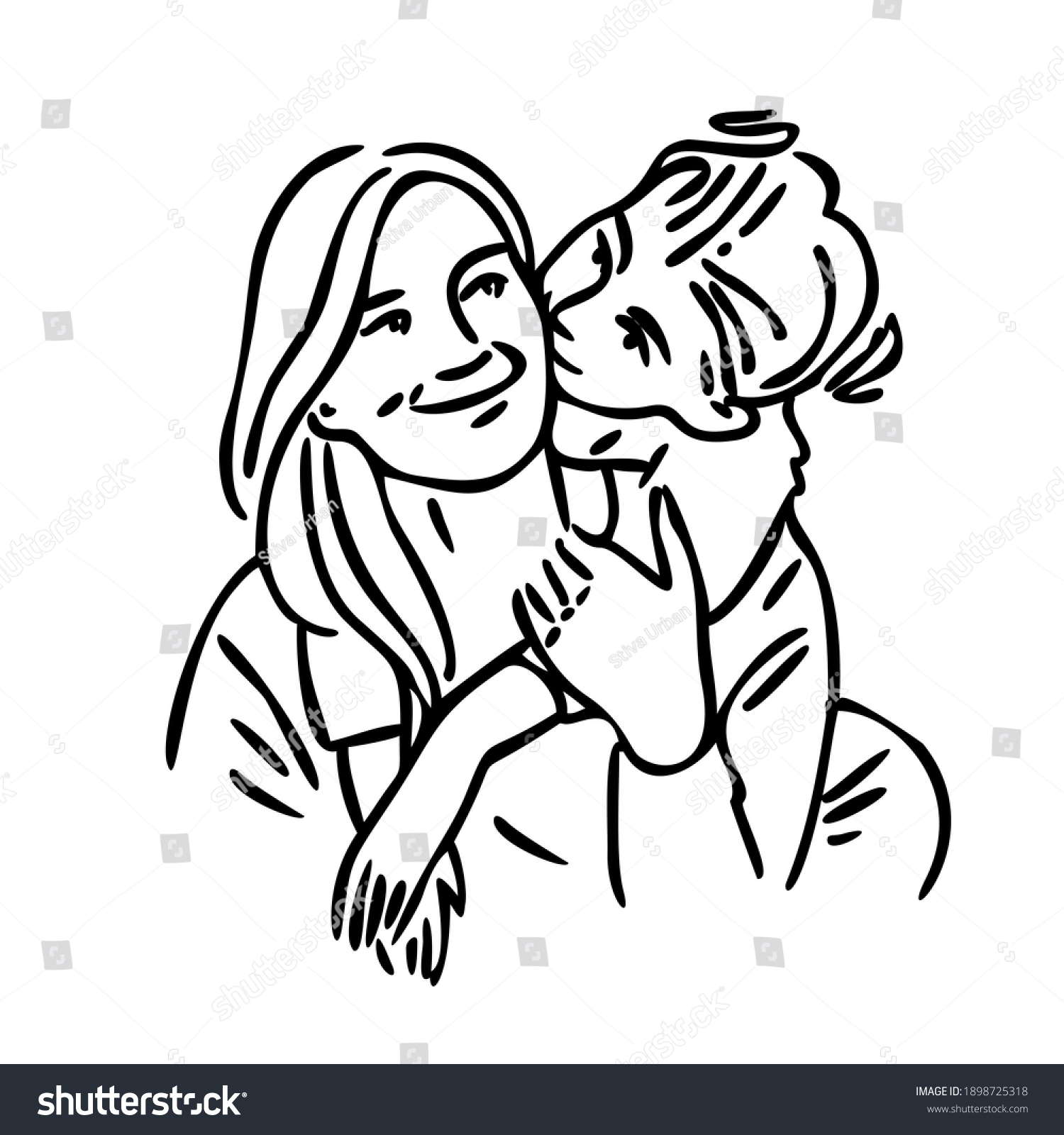 Раскраска мама и дочь в обнимке