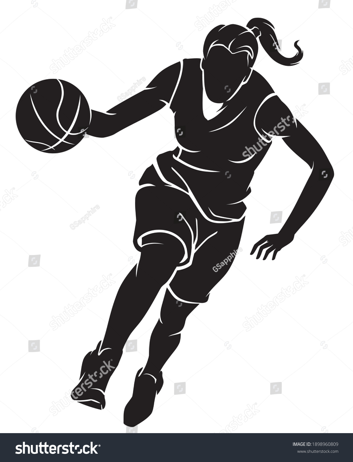 Womens Basketball Dribbling Silhouette Illustration Stock Vector ...