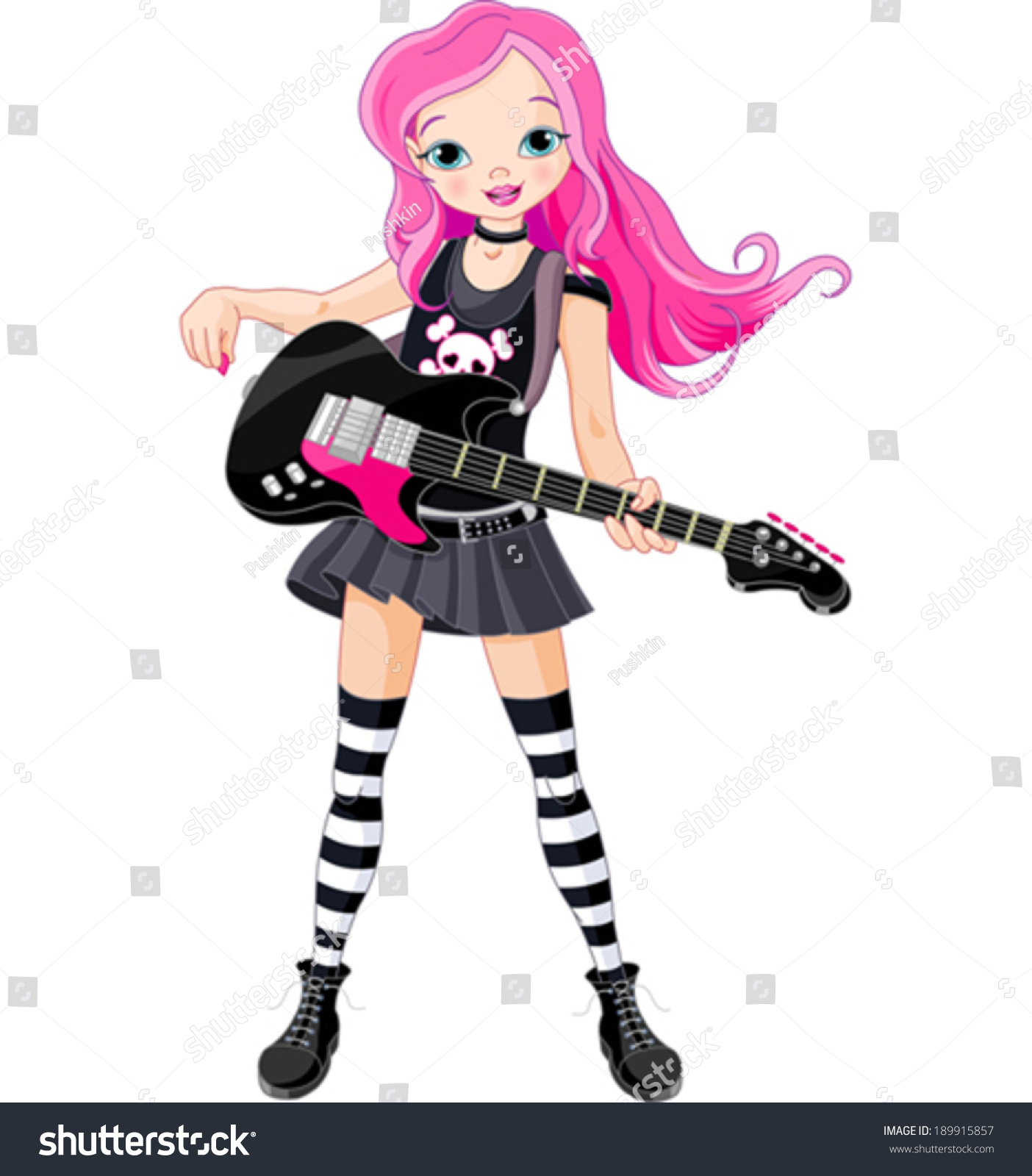 Cool Rock Star Girl Playing Guitar Stock Vector (Royalty Free ...