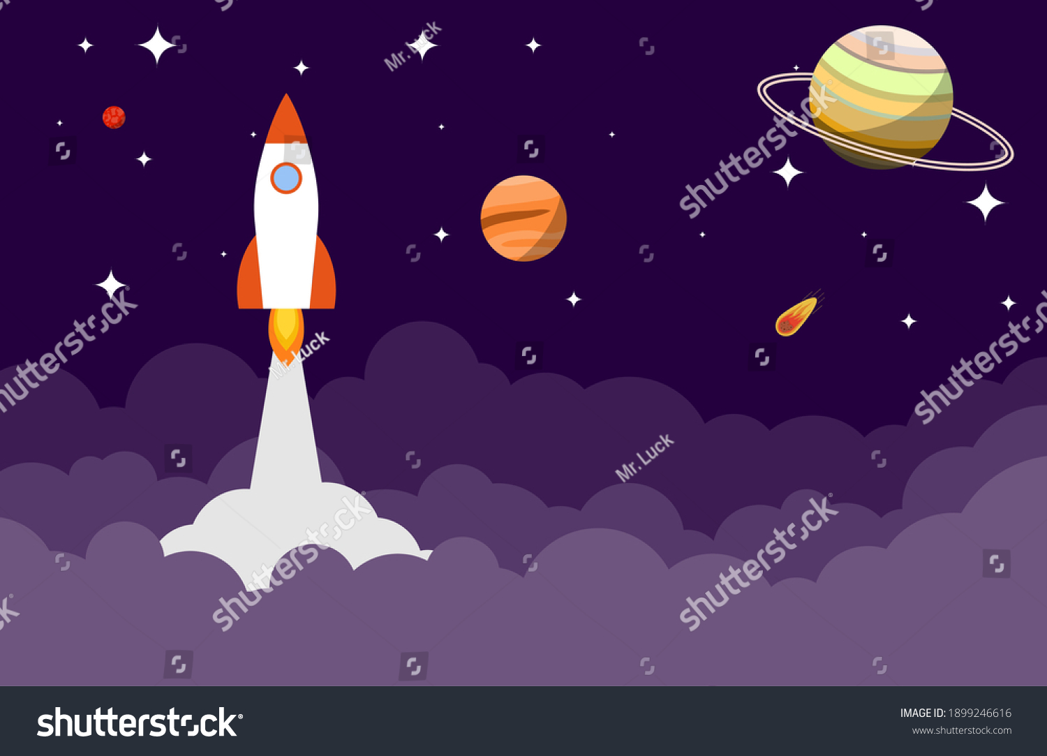 Rocket Flies Space Stars Planets New Stock Vector (Royalty Free ...