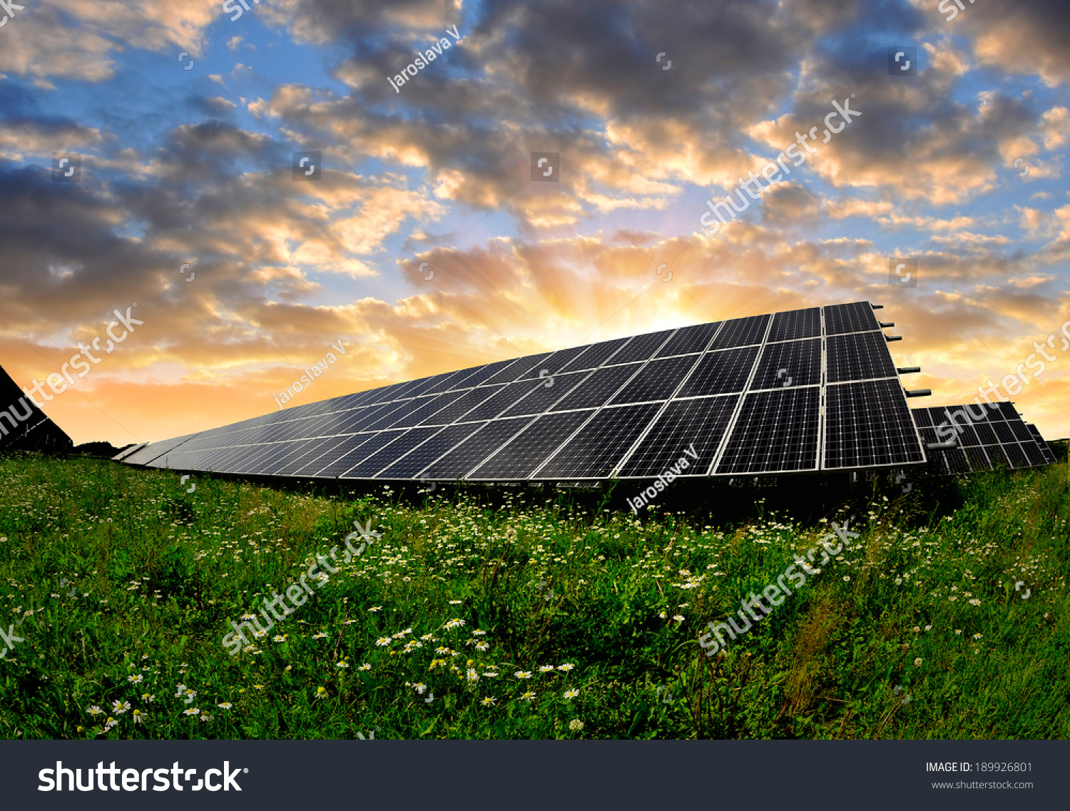 Solar Energy Panels Setting Sun Foto Stok 189926801 Shutters
