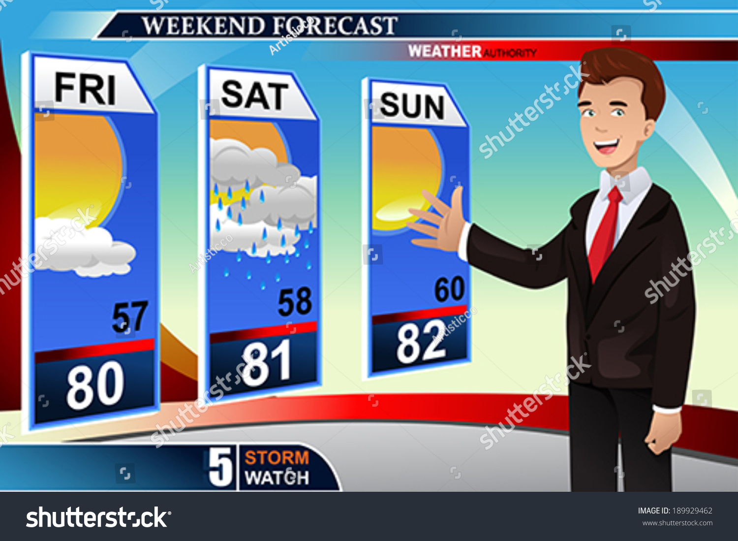 Vector Illustration Tv Weather News Reporter Stock Vector (Royalty Free ...