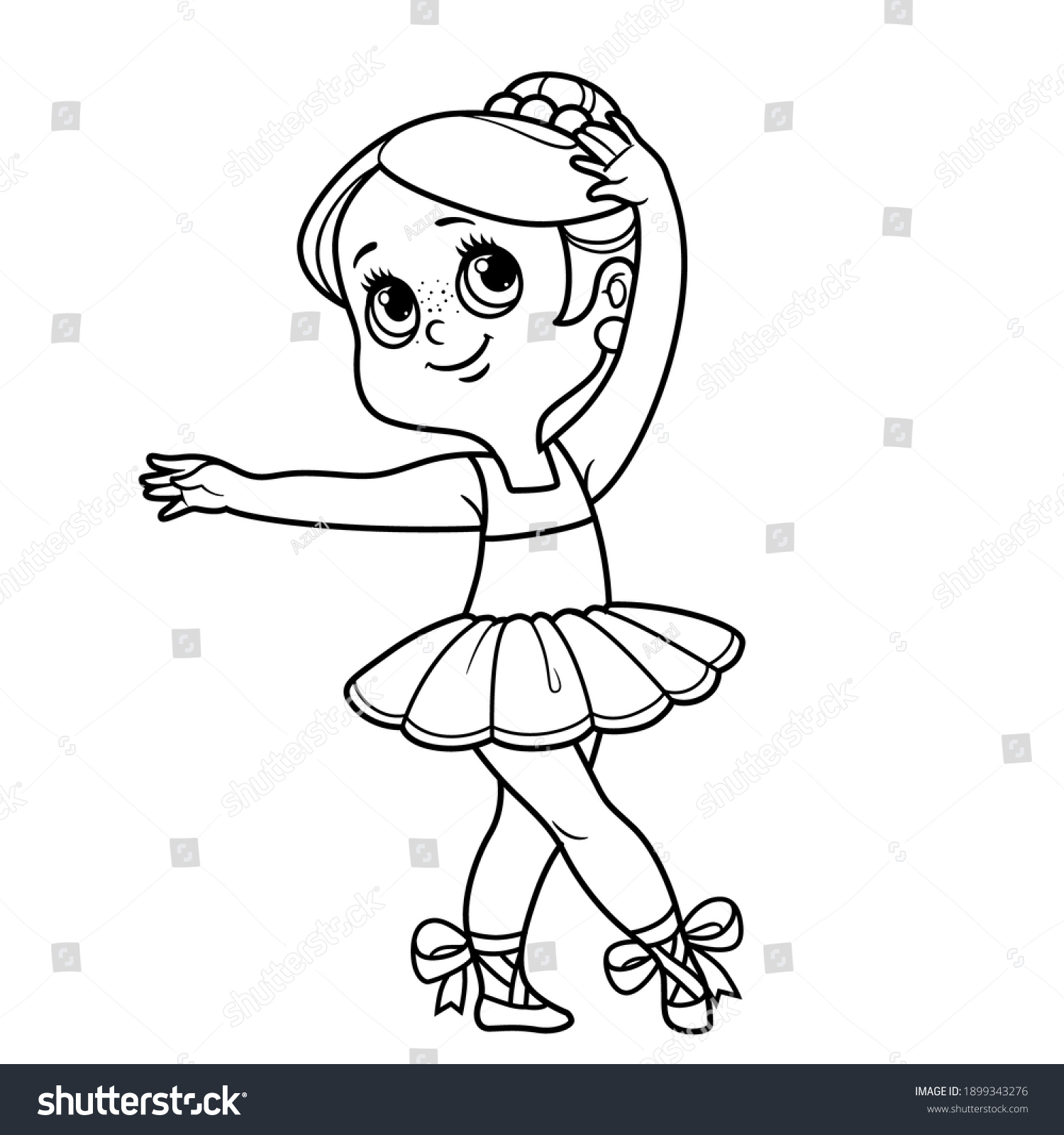 Cartoon Little Ballerina Girl Dancing Outlined Stock Vector (royalty 