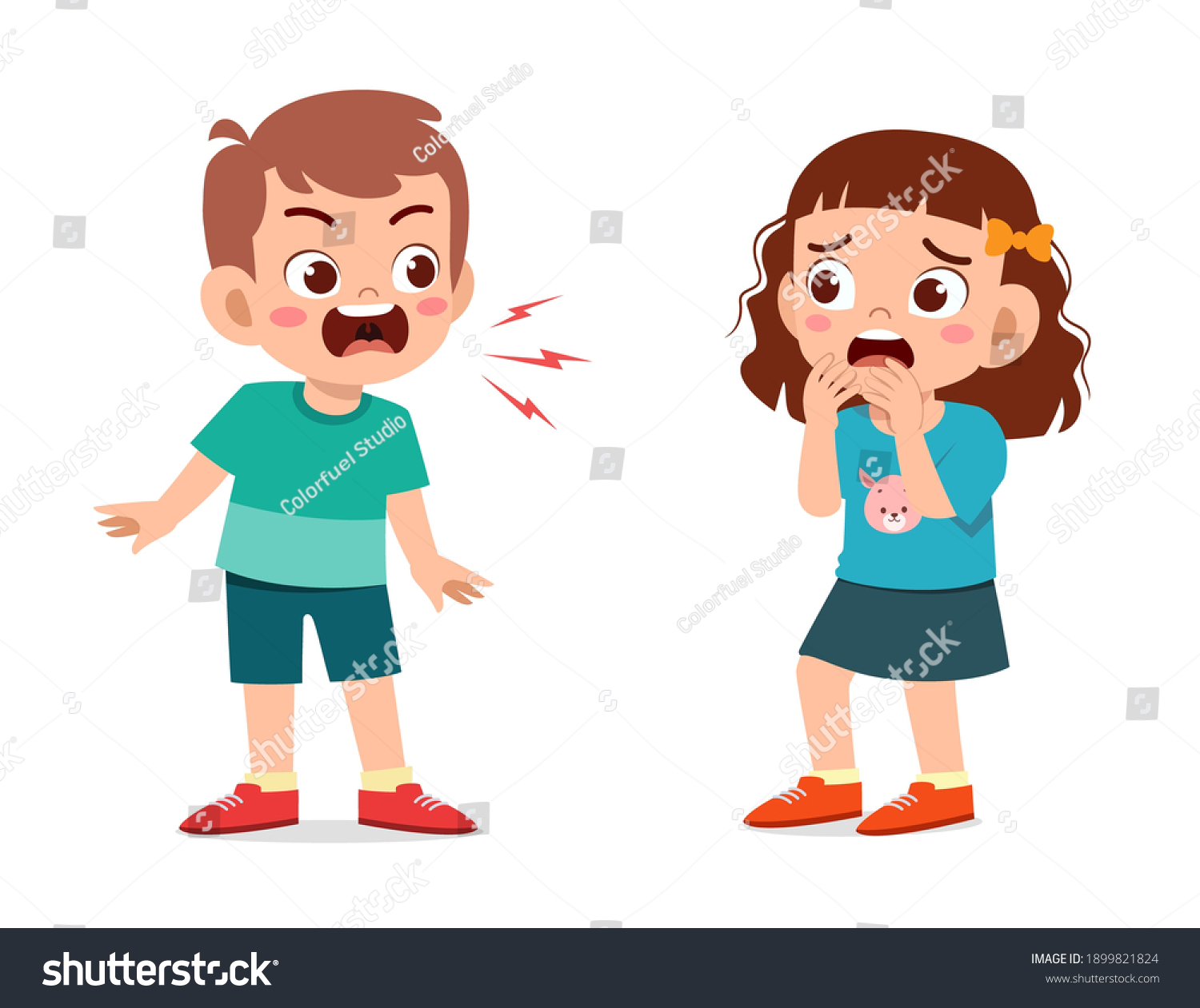 Little Boy Angry Shout Little Girl Stock Vector (Royalty Free ...