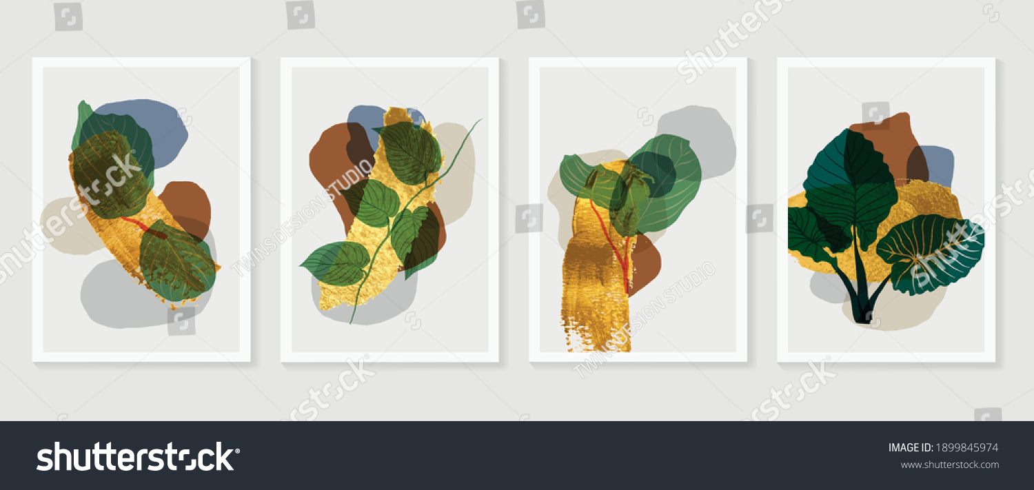 Botanical Wall Art Vector Set Golden Stock Vector (Royalty Free ...