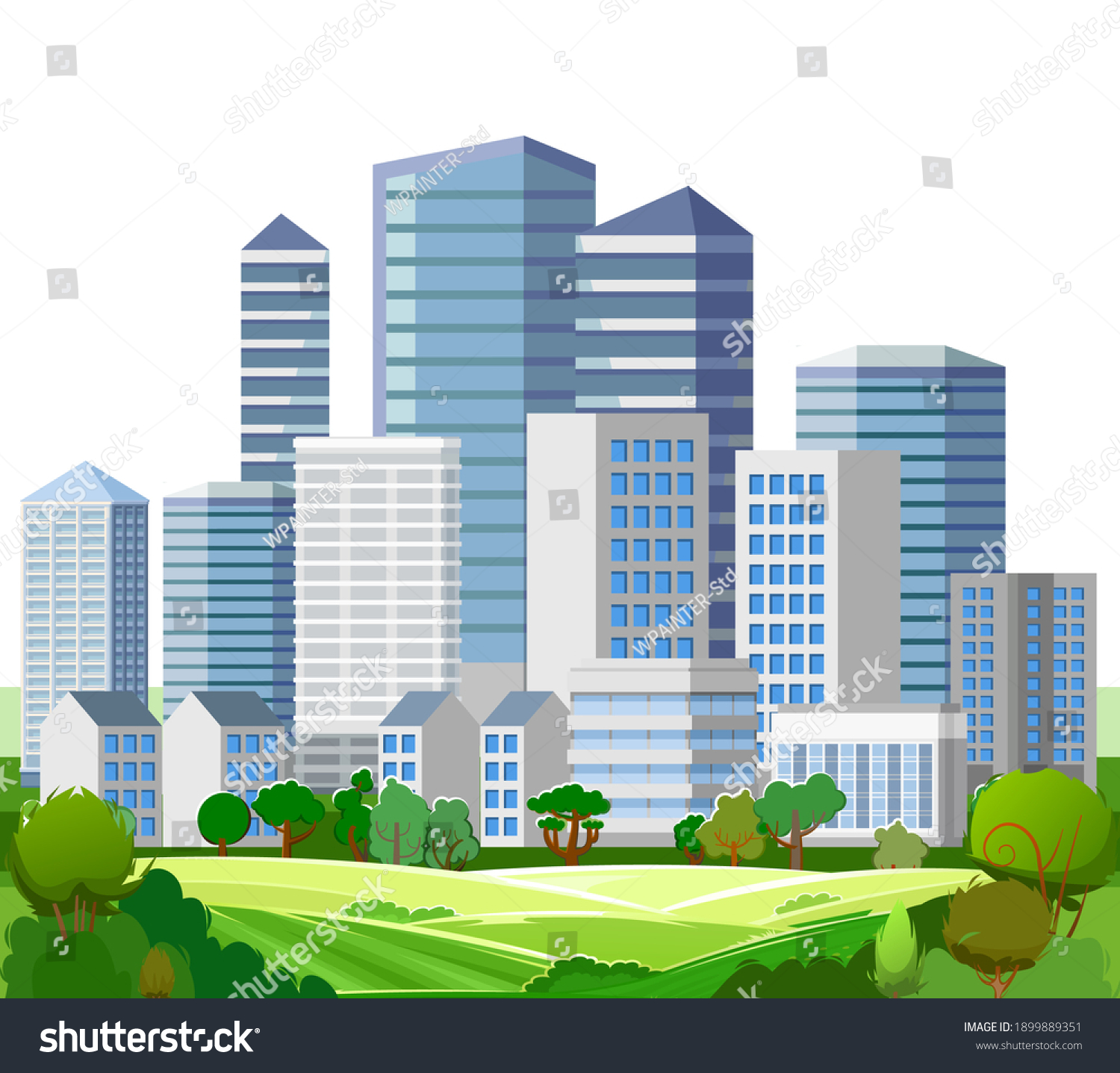 Suburb Big City Cityscape Highrise Buildings Stock Illustration ...