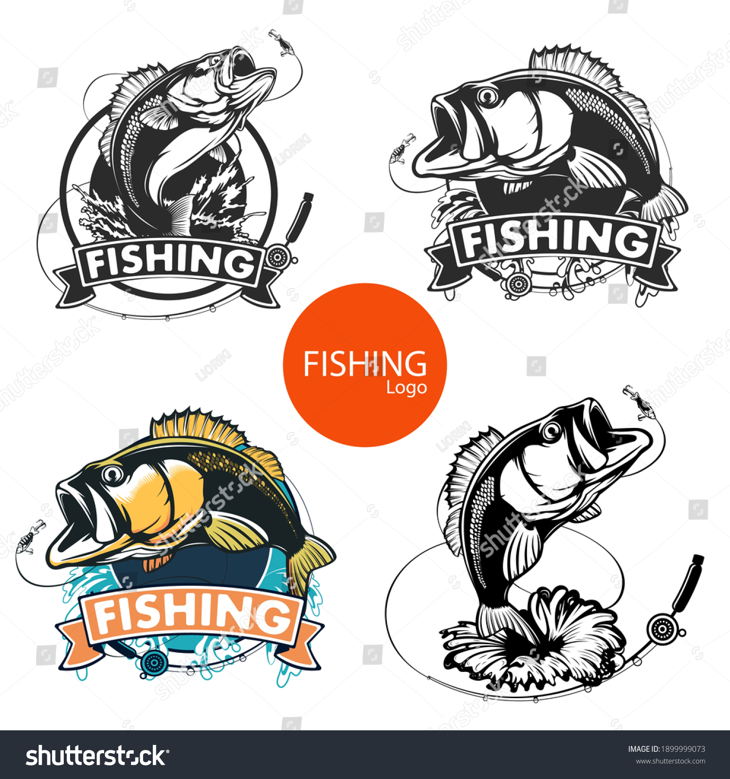 Fishing Bass Logo Bass Fish Rod Stock Vector (Royalty Free) 1899999073 ...