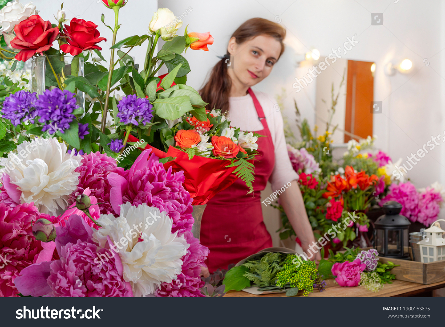 Crop View Saller Flowers Floristic Business Stock Photo 1900163875 ...