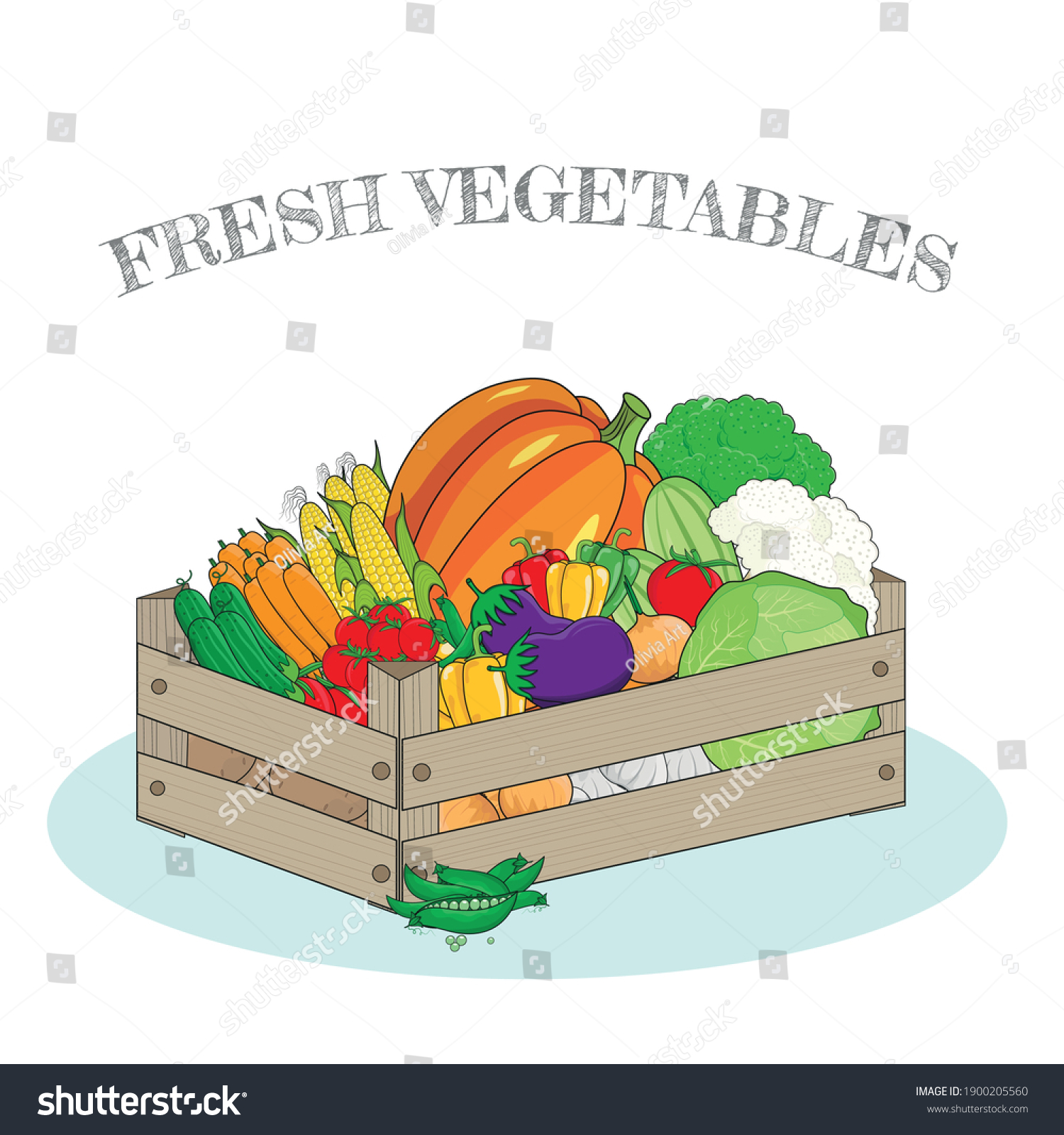 Fresh Vegetables Wooden Box Farm Vegetables Stock Vector (Royalty Free ...