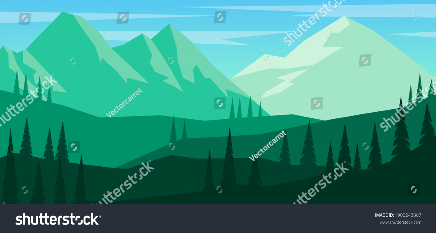 Cartoon Mountain Landscape Flat Style Design Stock Illustration ...