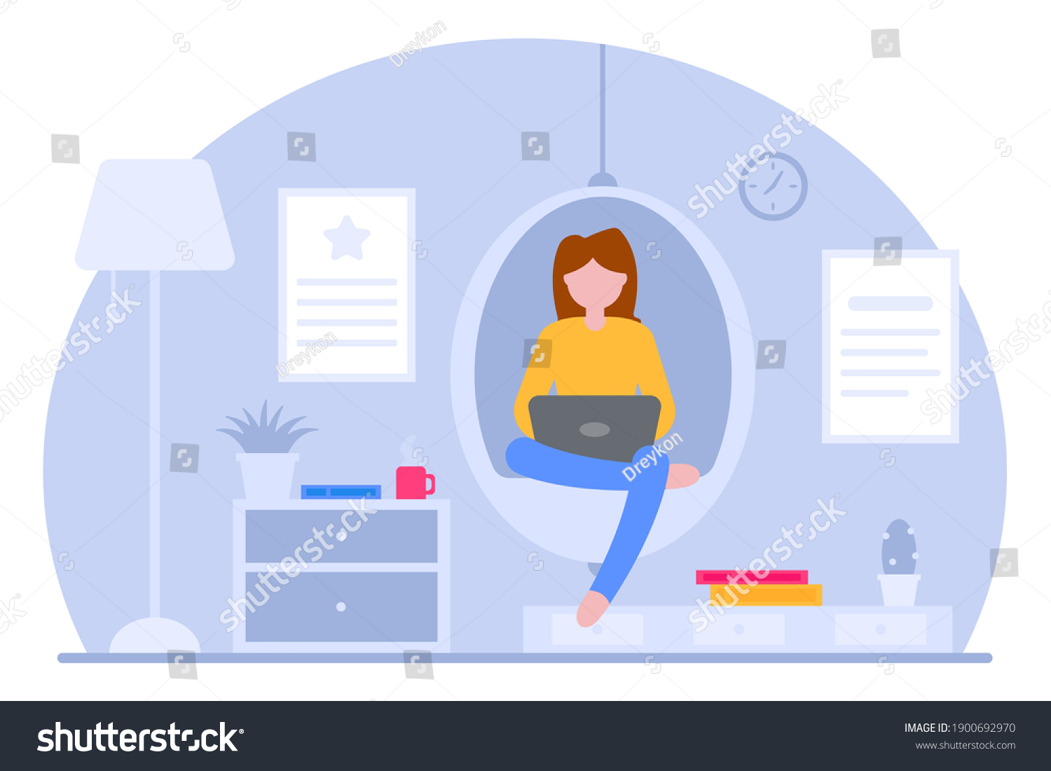 Vector Concept Work Home Freelance Girl Stock Vector Royalty Free Shutterstock