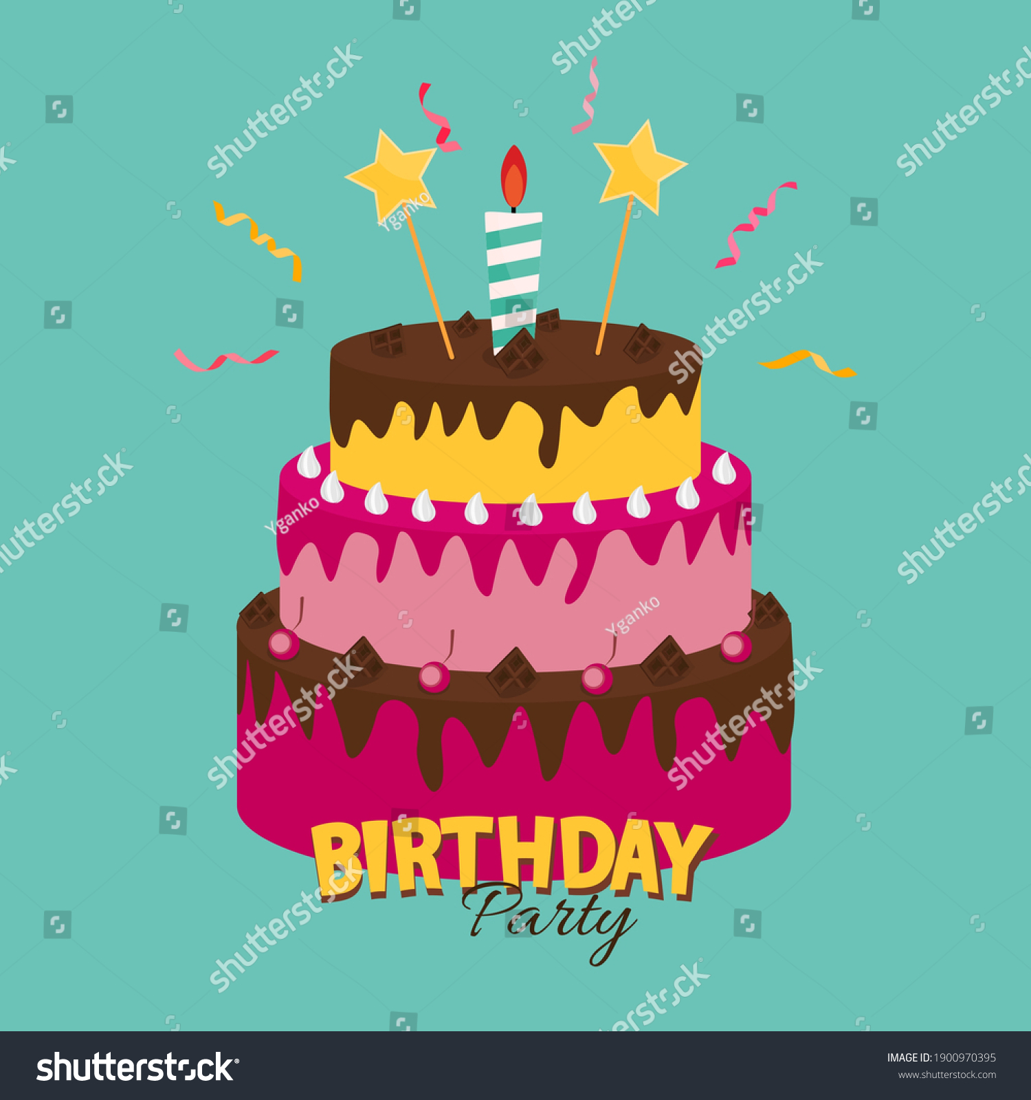 Cute Happy Birthday Background Cake Icon Stock Vector (Royalty Free ...