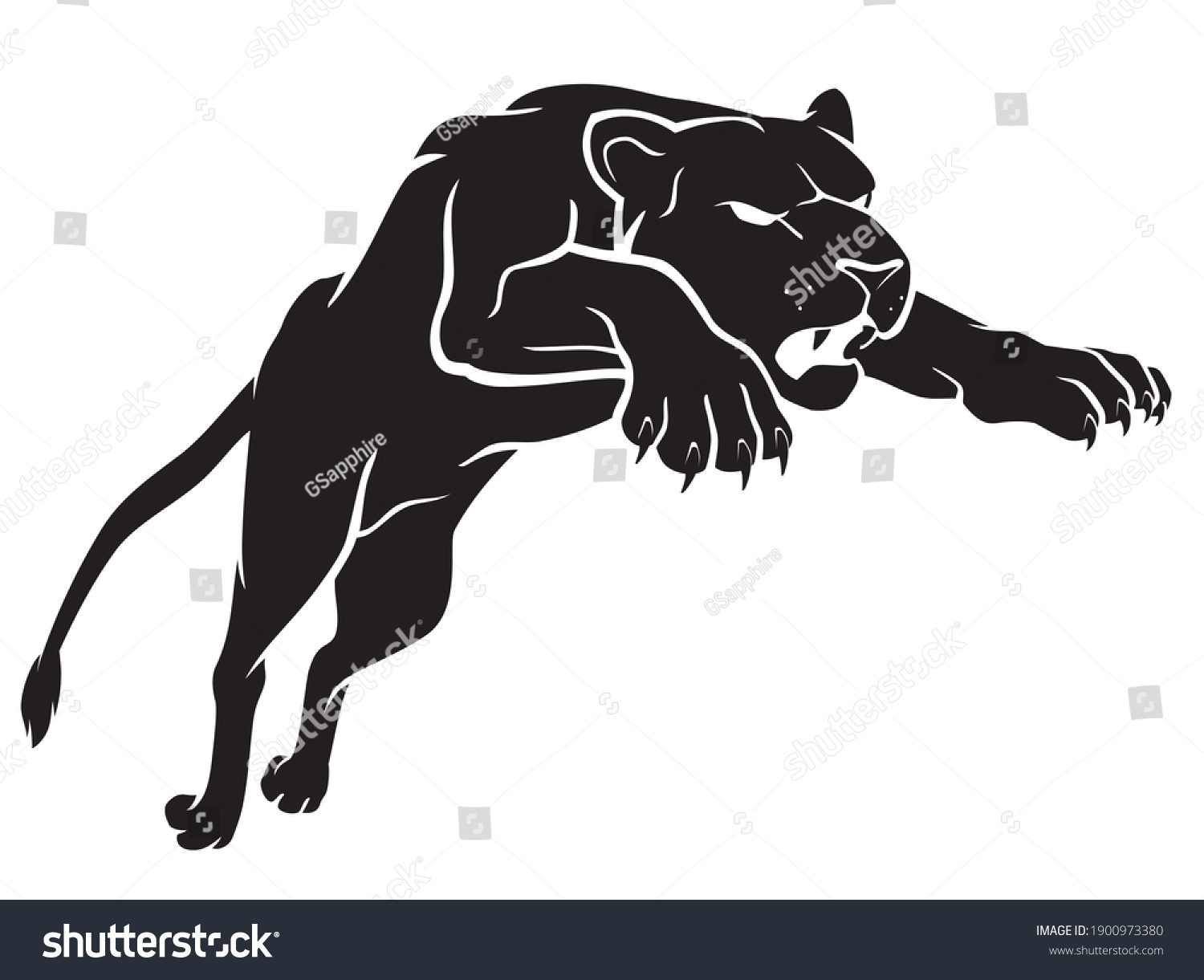 Lioness Lunges Animal Predator Illustration Silhouette Stock Vector ...