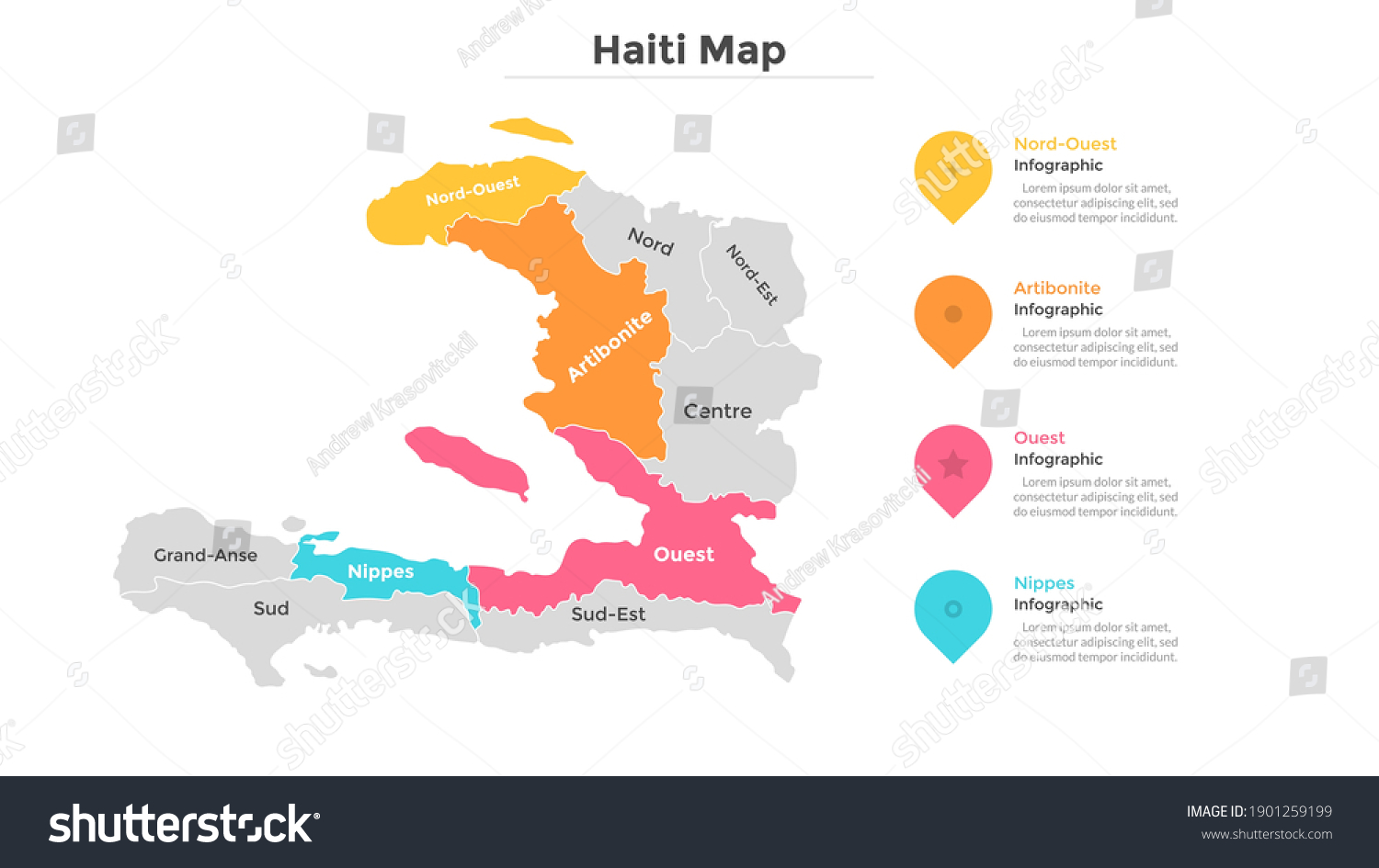 Haiti Map Divided Into Federal States Stock Vector Royalty Free Stock Vector Haiti Map Divided Into Federal States Territory Of Country With Regional Borders Haitian 1901259199