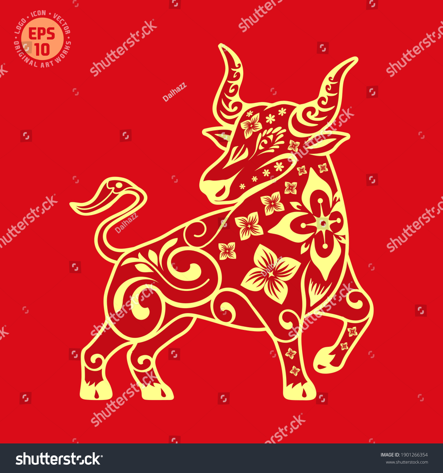 Chinese Zodiac Sign Ox Vector Stock Vector (Royalty Free) 1901266354 ...