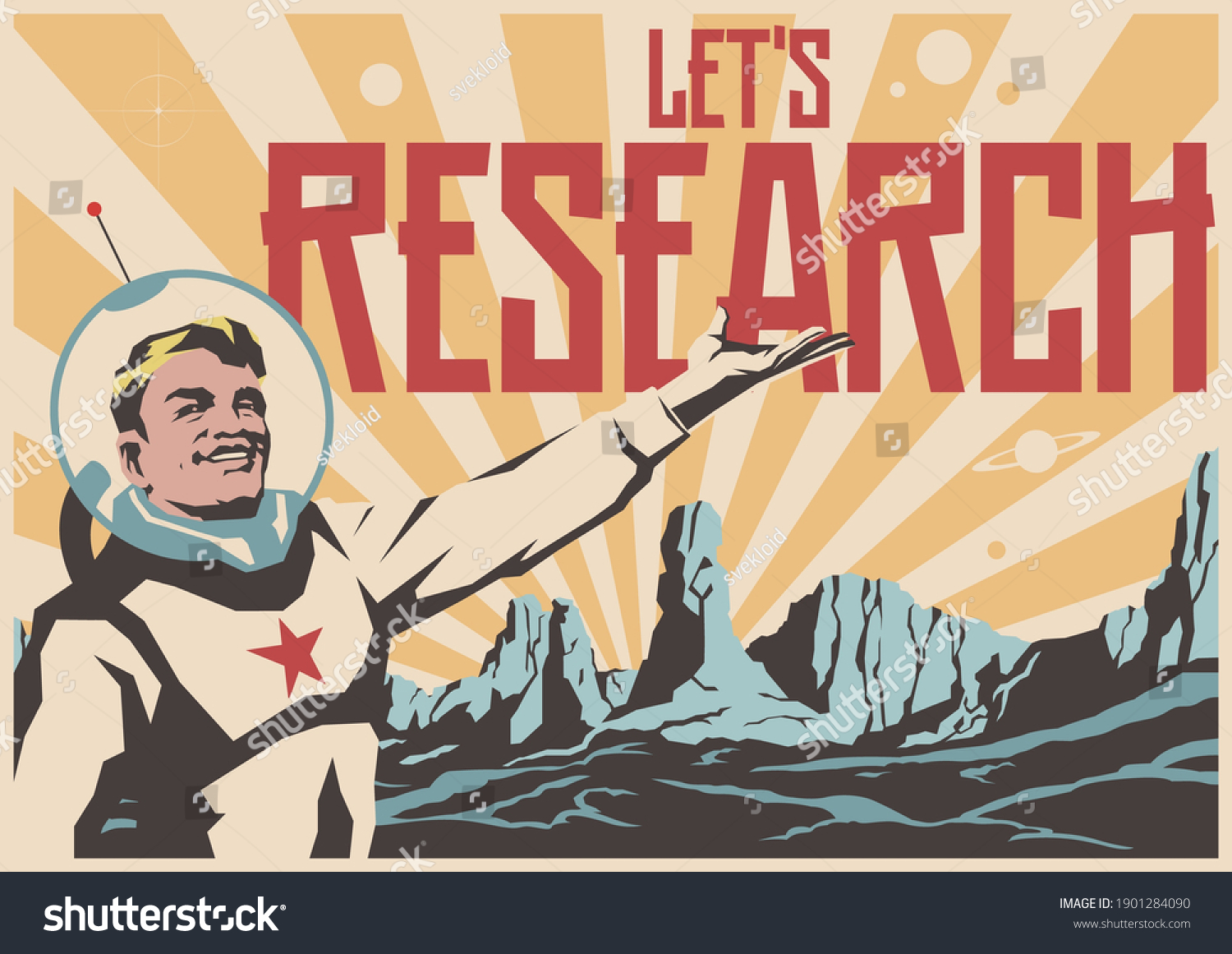 Lets Research Retro Space Propaganda Poster Stock Vector (Royalty Free