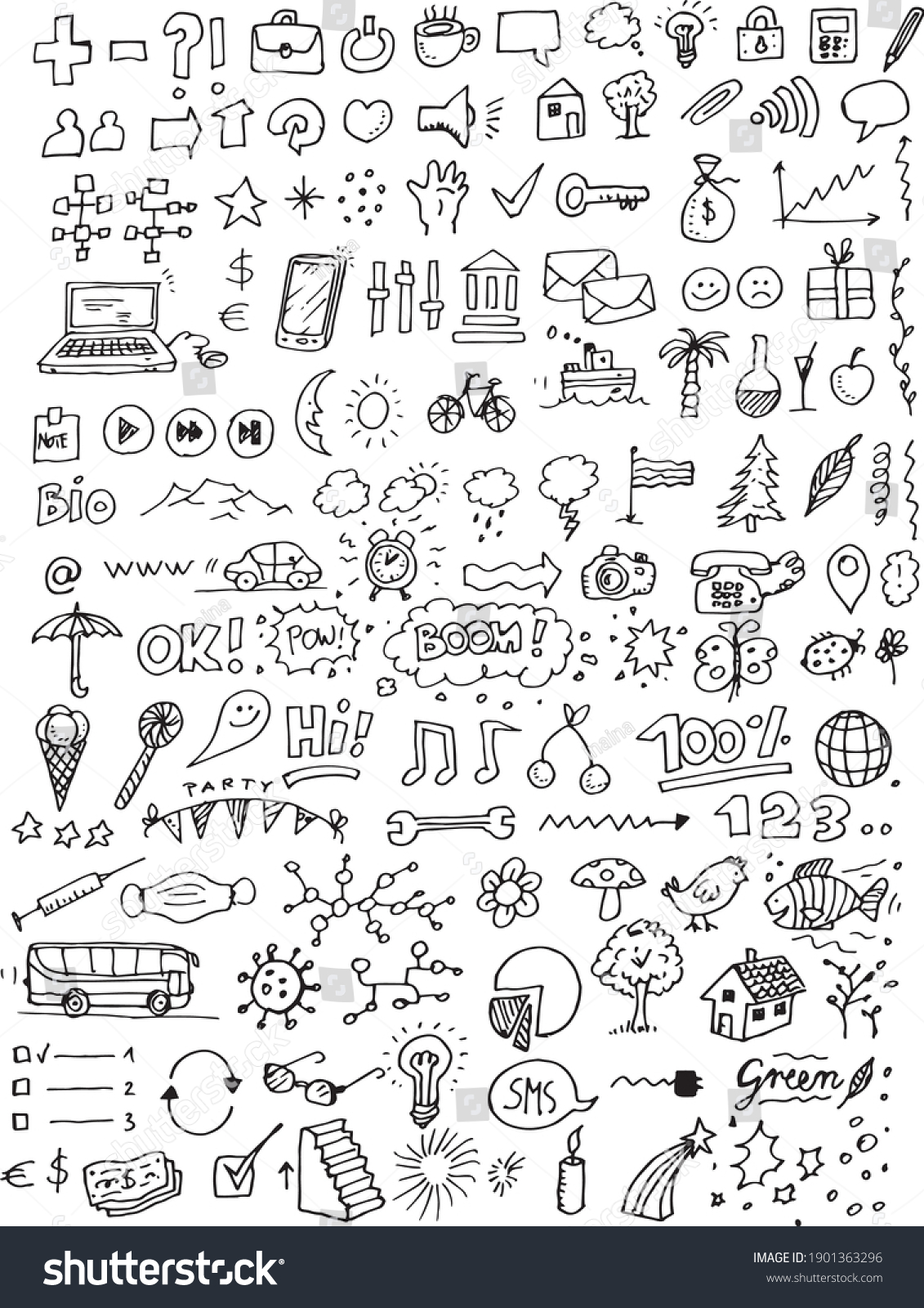 Different Doodles Hand Drawn Vector Icons Stock Vector (Royalty Free ...