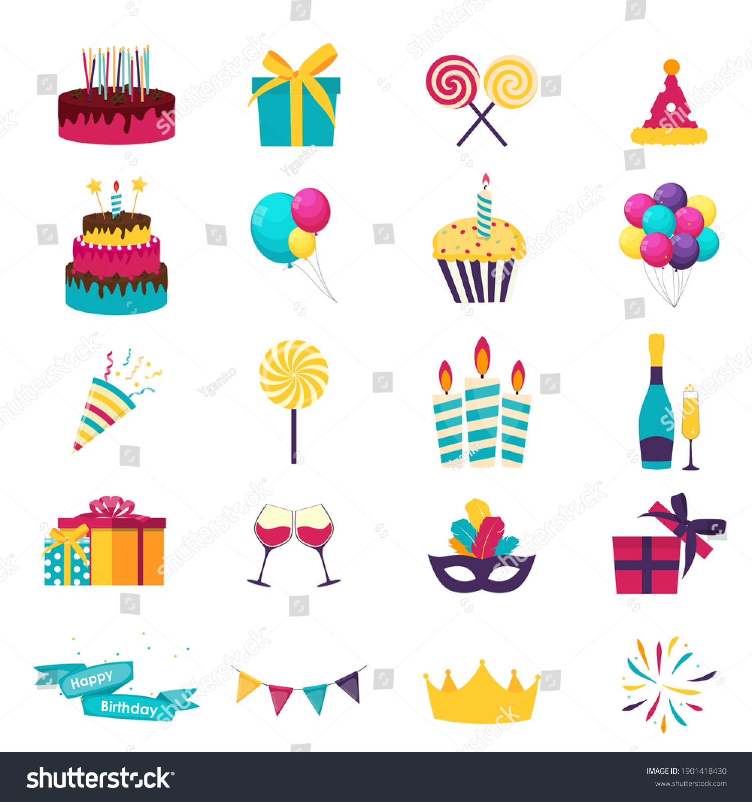 Happy Birthday Icons Set Icons Design Stock Vector (Royalty Free ...