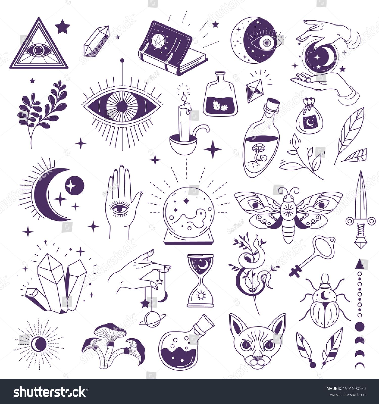 Occult Signs Witchcraft Esoterica Isolated Moon Stock Vector (Royalty ...