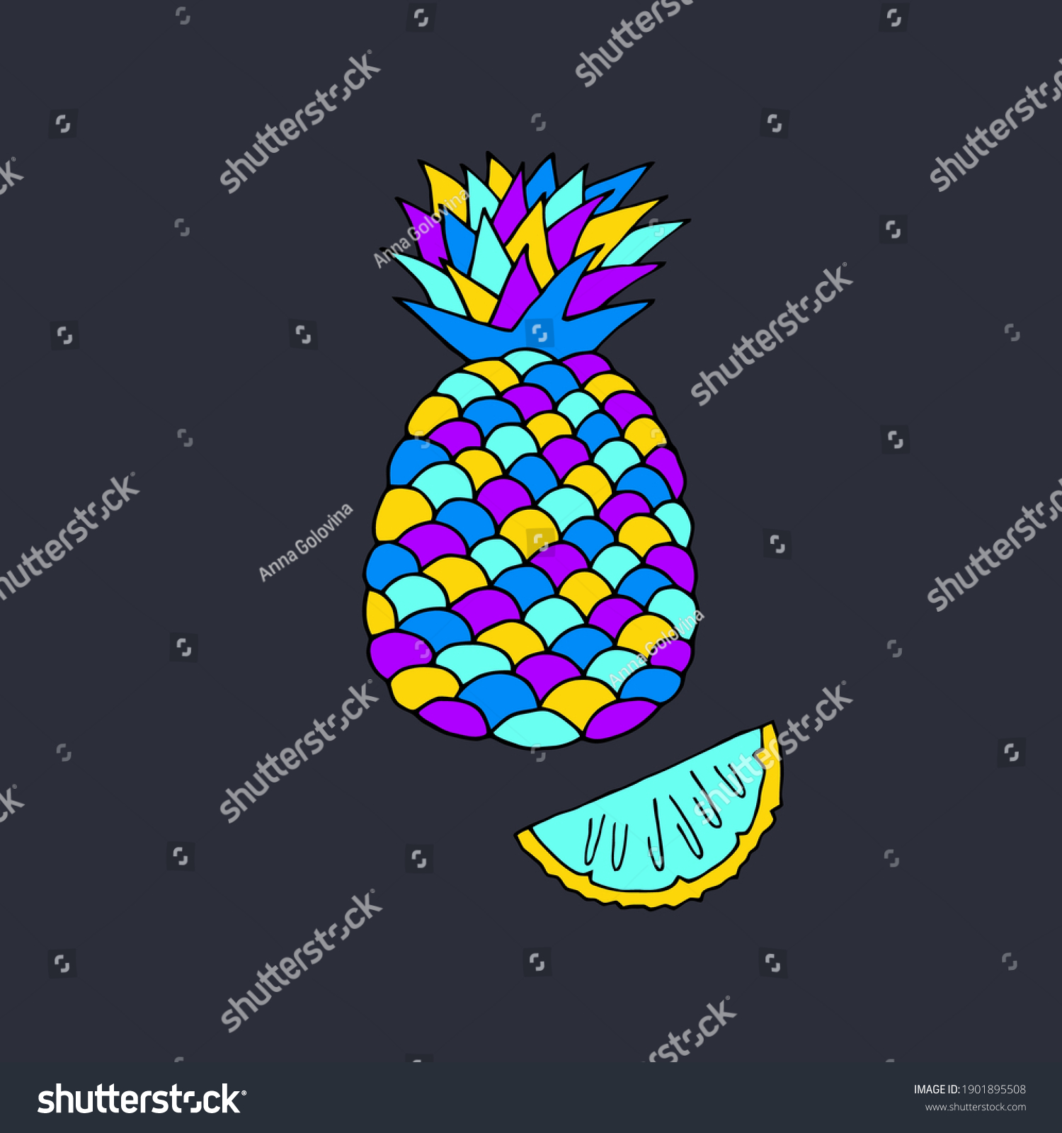 Bright Vector Illustration Pineapple Doodle Sketch Stock Vector Royalty Free 1901895508 8916