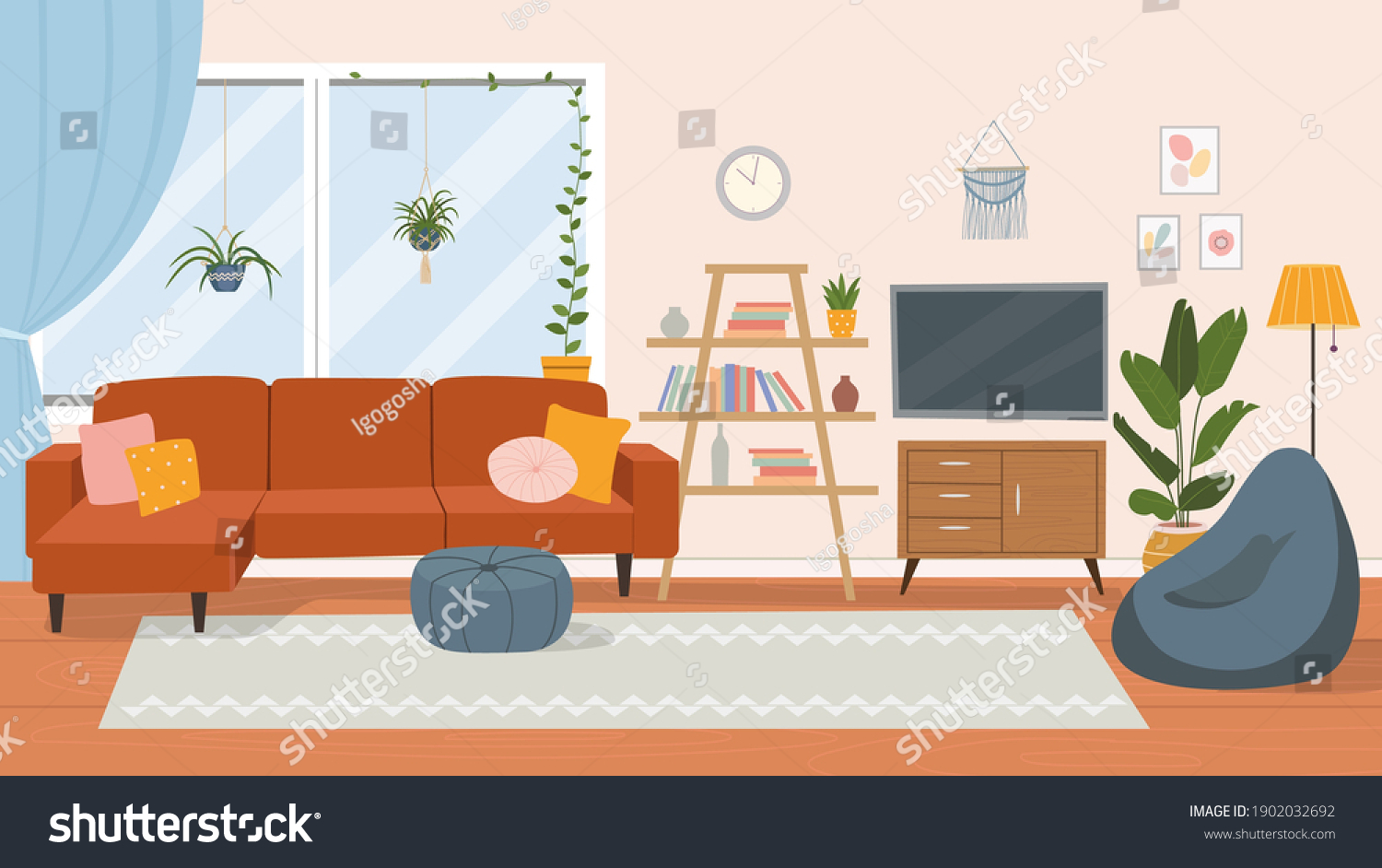 Living Room Interior Comfortable Sofa Tv Stock Vector (Royalty Free ...