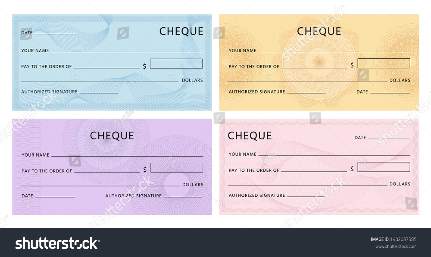 Cheque Guilloche Bank Chequebook Template Blank Stock Vector (Royalty ...