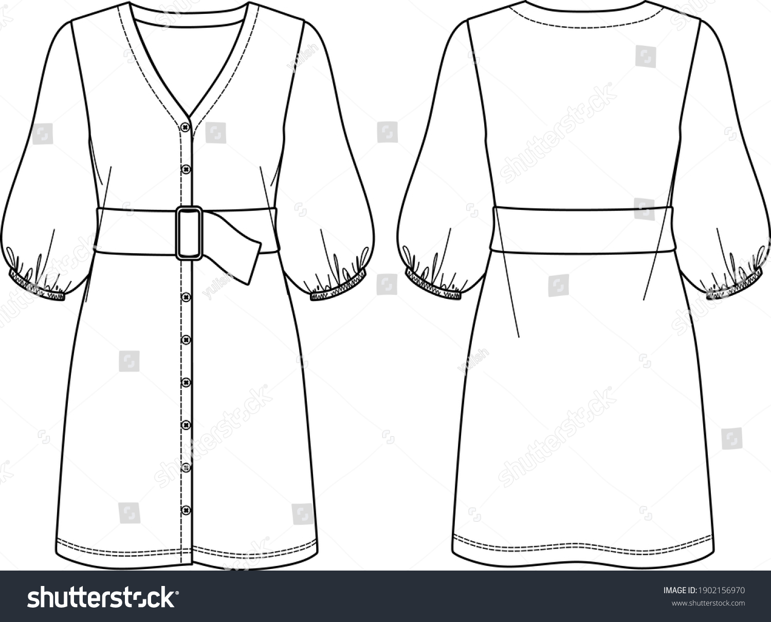 Vector Technical Drawing Dress Fashion Cad Stock Vector (Royalty Free ...