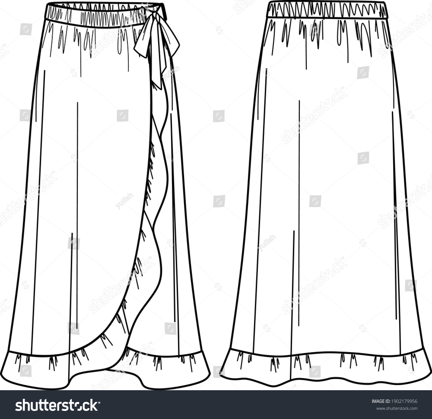 Vector Wrapped Skirt Technical Drawing Template Stock Vector (Royalty ...