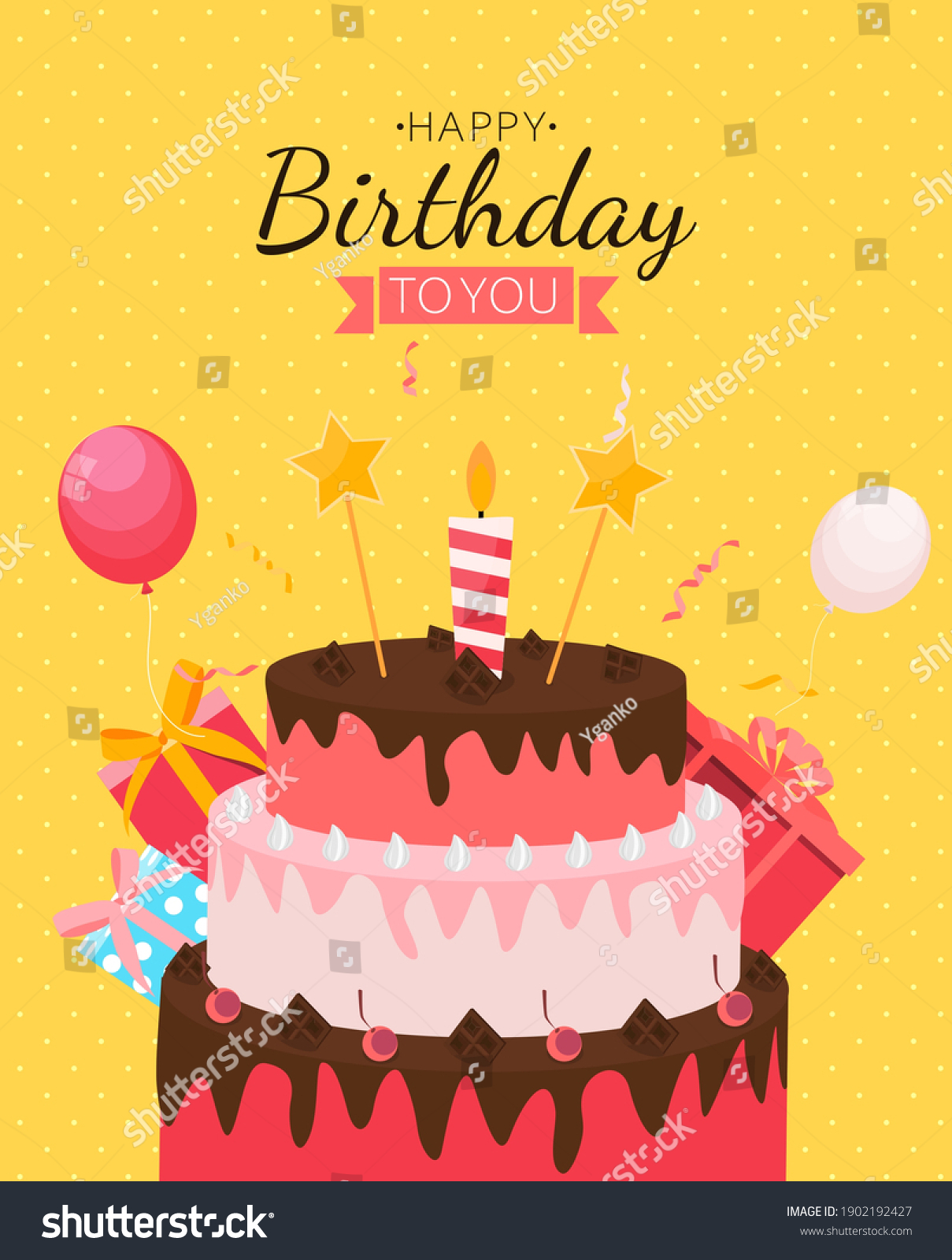 Cute Happy Birthday Background Gift Box Stock Vector (Royalty Free ...