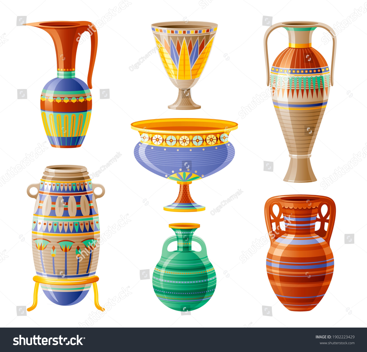 Egyptian Crockery Icon Set Vase Pot Stock Vector (Royalty Free ...